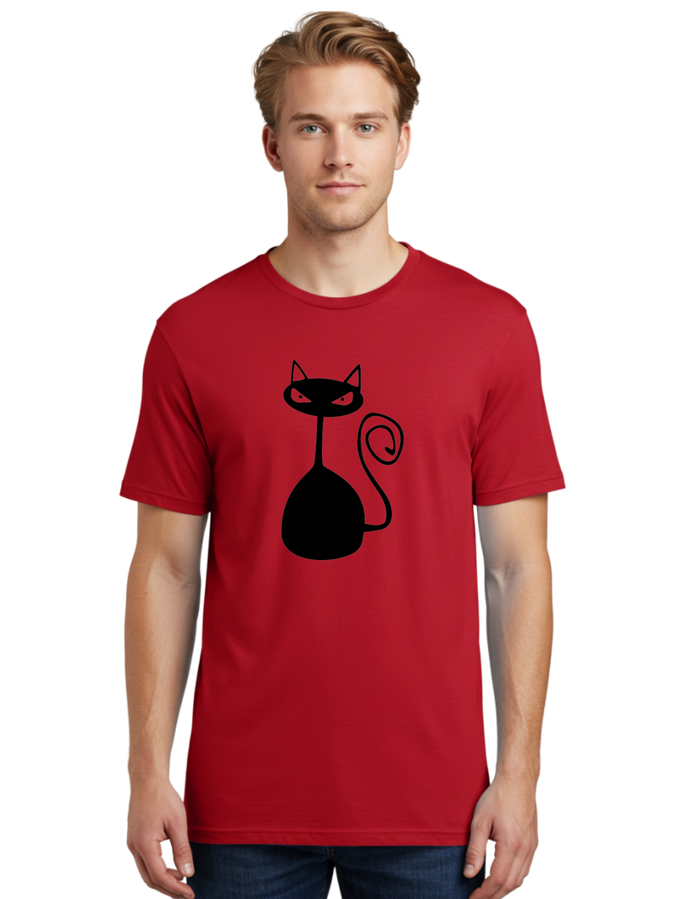 Black-Cat Men'S Graphic Tee, 100% Cotton, Comfortable Casual Summer Wear, Machine Washable, Black Cat Silhouette, Evil Cat, Green Eyes, Cartoon Style, Minimalist Design, Simple Shapes, Whimsical Art, Feline Illustration, Spooky Cat, Aab205 14