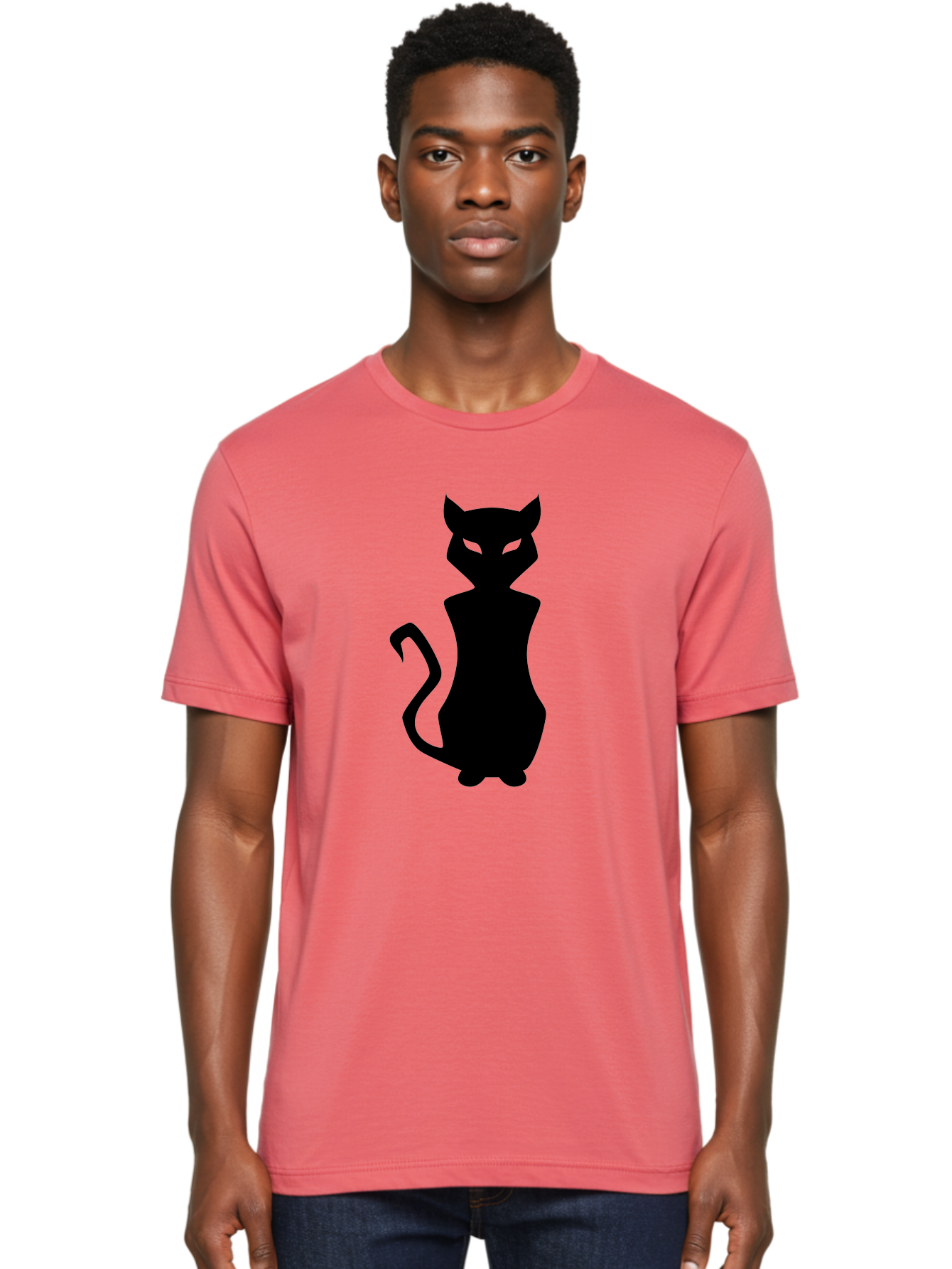 Cat-Silhouette Men'S Graphic Tee, 100% Cotton, Comfortable Casual Summer Wear, Machine Washable, Black Cat Silhouette, Glowy Eyes, Cat'S Paw On Face, Feline Figure, Mysterious Animal, Sleek Design, Glowing Green Eyes, Cat Shape Aab209 14