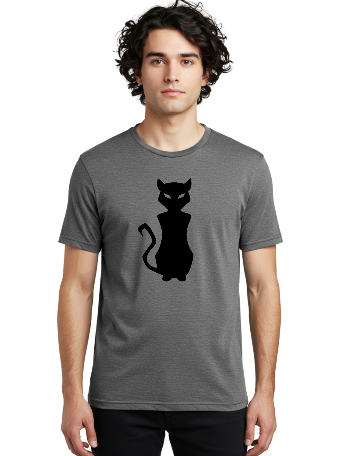 Cat-Silhouette Men'S Graphic Tee, 100% Cotton, Comfortable Casual Summer Wear, Machine Washable, Black Cat Silhouette, Glowy Eyes, Cat'S Paw On Face, Feline Figure, Mysterious Animal, Sleek Design, Glowing Green Eyes, Cat Shape Aab209 16
