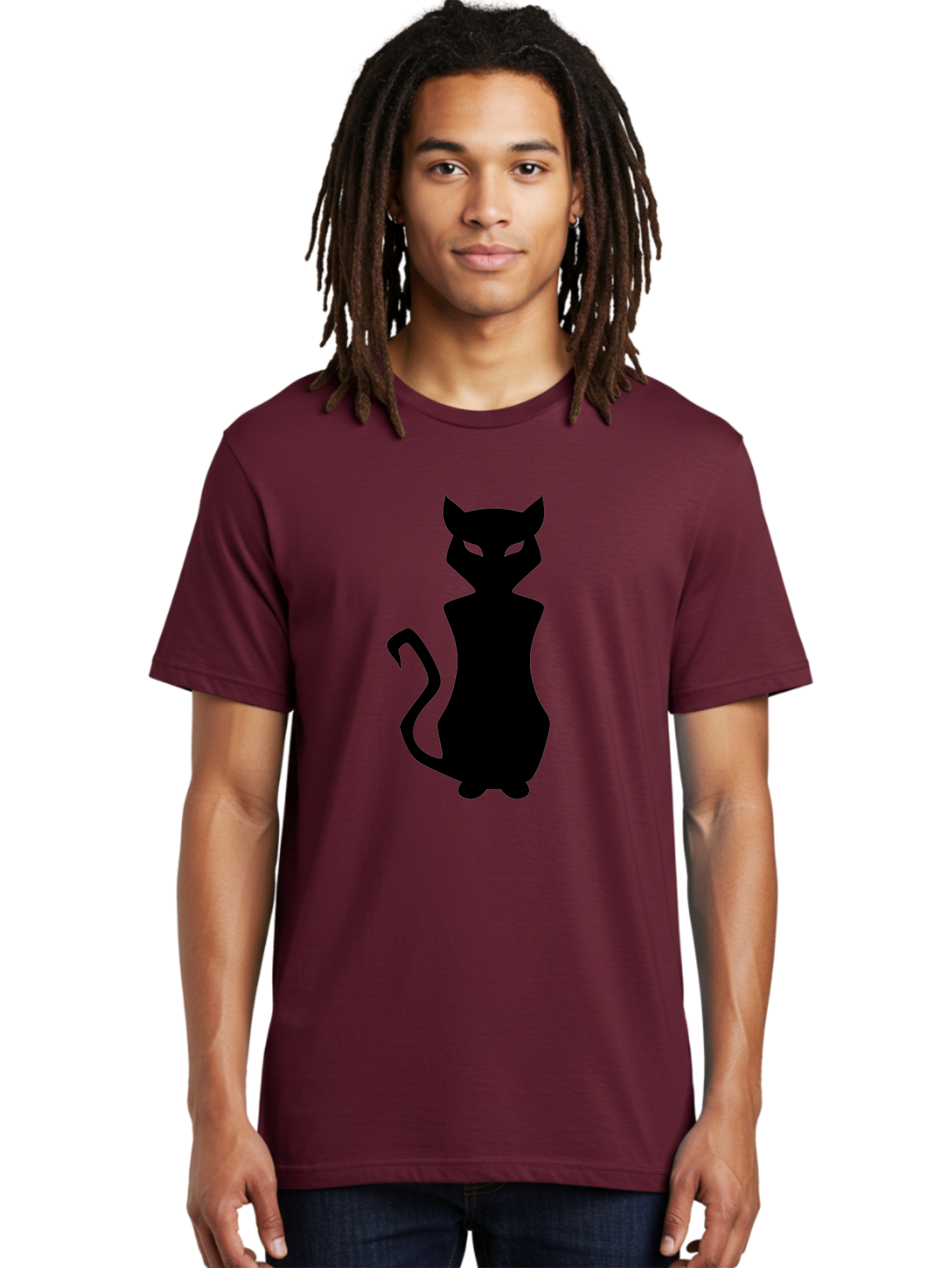 Cat-Silhouette Men'S Graphic Tee, 100% Cotton, Comfortable Casual Summer Wear, Machine Washable, Black Cat Silhouette, Glowy Eyes, Cat'S Paw On Face, Feline Figure, Mysterious Animal, Sleek Design, Glowing Green Eyes, Cat Shape Aab209 22