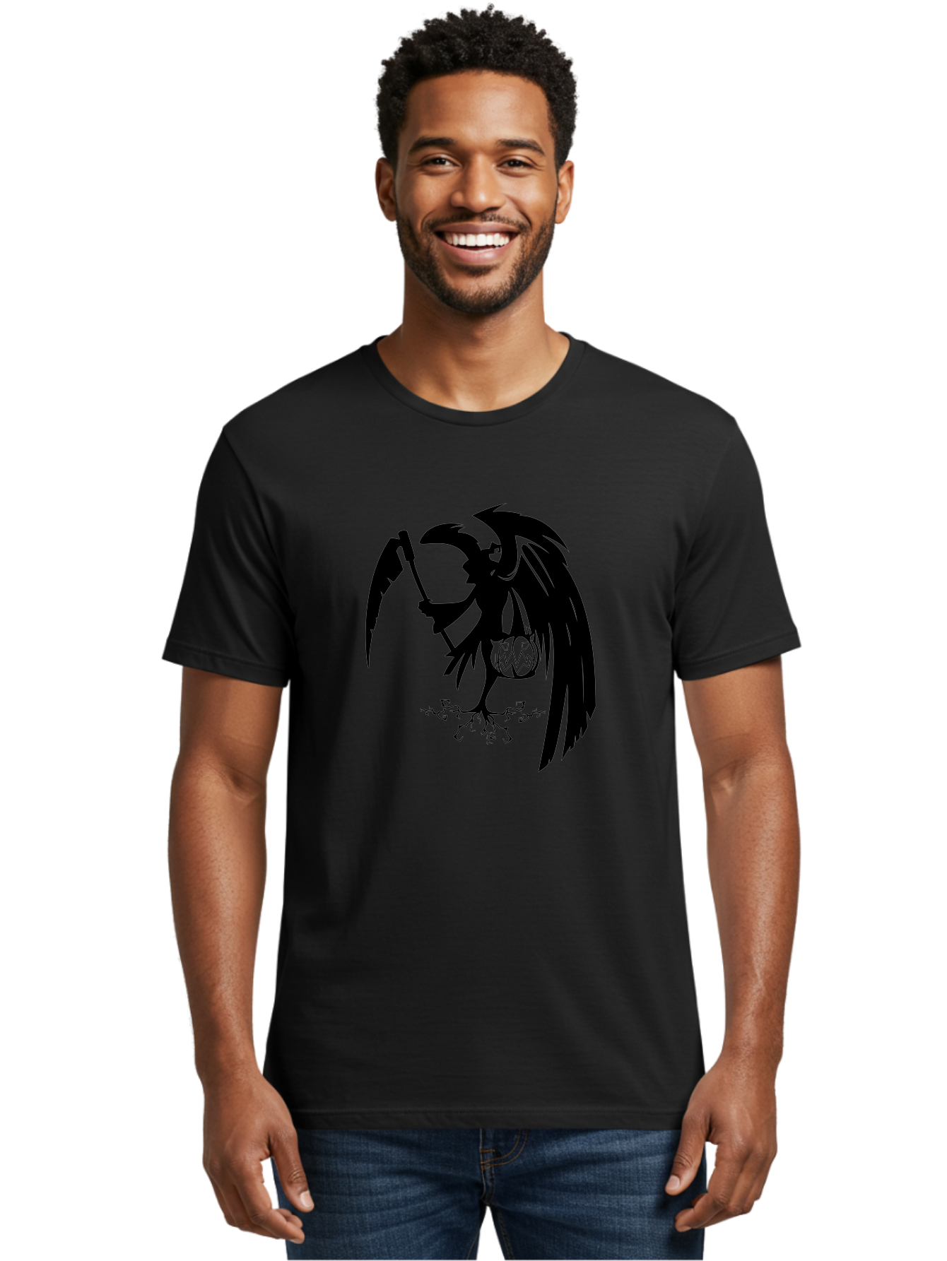Crow-Grim-Reaper Men'S Graphic Tee, 100% Cotton, Comfortable Casual Summer Wear, Machine Washable, Bird With Scythe, Surreal Imagery, Abstract Art, Dark Symbolism, Mysterious Creature, Winged Figure, Eerie Atmosphere, Fantasy Illustration Aab210 12