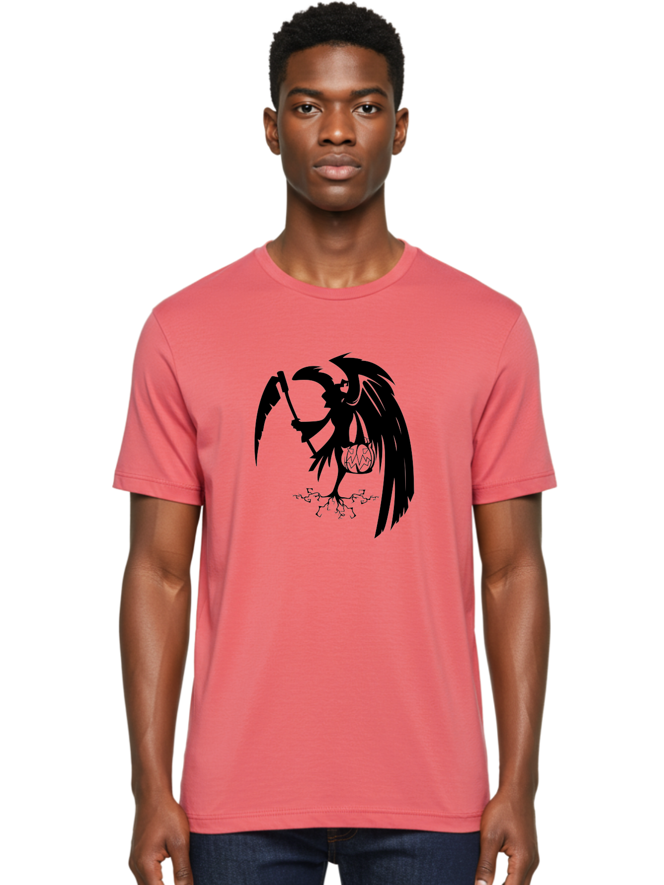 Crow-Grim-Reaper Men'S Graphic Tee, 100% Cotton, Comfortable Casual Summer Wear, Machine Washable, Bird With Scythe, Surreal Imagery, Abstract Art, Dark Symbolism, Mysterious Creature, Winged Figure, Eerie Atmosphere, Fantasy Illustration Aab210 20