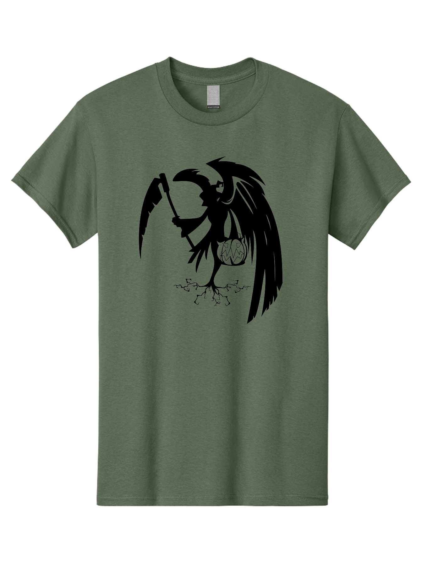 Crow-Grim-Reaper Men'S Graphic Tee, 100% Cotton, Comfortable Casual Summer Wear, Machine Washable, Bird With Scythe, Surreal Imagery, Abstract Art, Dark Symbolism, Mysterious Creature, Winged Figure, Eerie Atmosphere, Fantasy Illustration Aab210 27