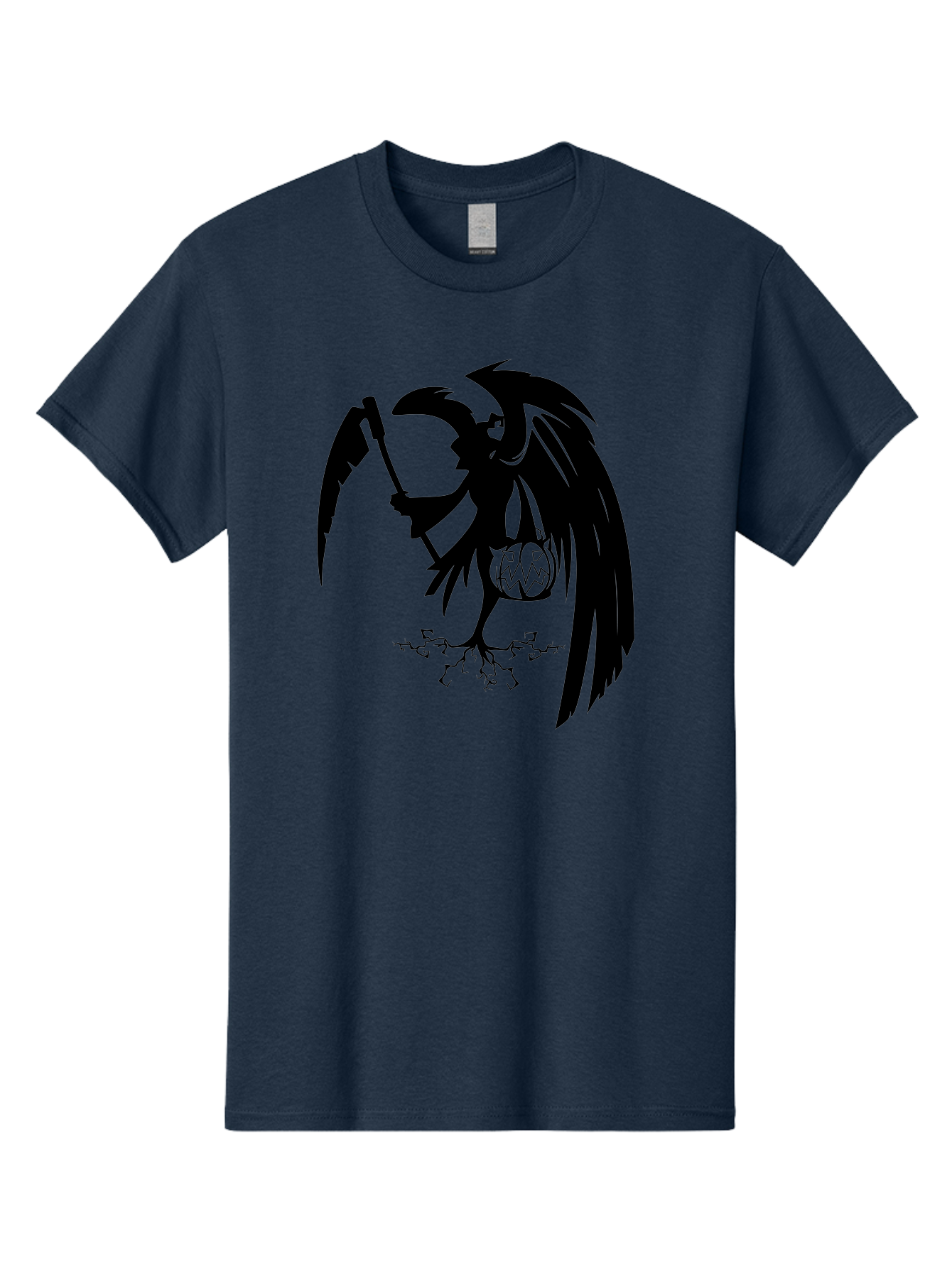 Crow-Grim-Reaper Men'S Graphic Tee, 100% Cotton, Comfortable Casual Summer Wear, Machine Washable, Bird With Scythe, Surreal Imagery, Abstract Art, Dark Symbolism, Mysterious Creature, Winged Figure, Eerie Atmosphere, Fantasy Illustration Aab210 23