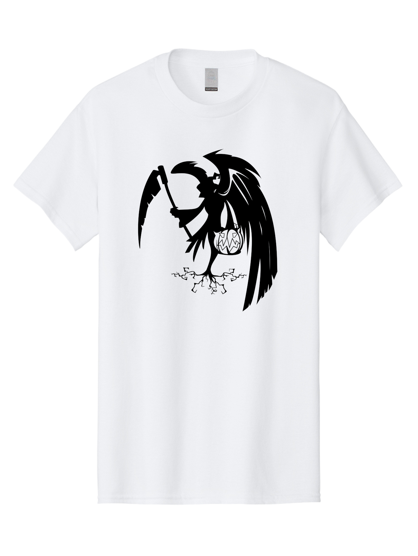 Crow-Grim-Reaper Men'S Graphic Tee, 100% Cotton, Comfortable Casual Summer Wear, Machine Washable, Bird With Scythe, Surreal Imagery, Abstract Art, Dark Symbolism, Mysterious Creature, Winged Figure, Eerie Atmosphere, Fantasy Illustration Aab210 25