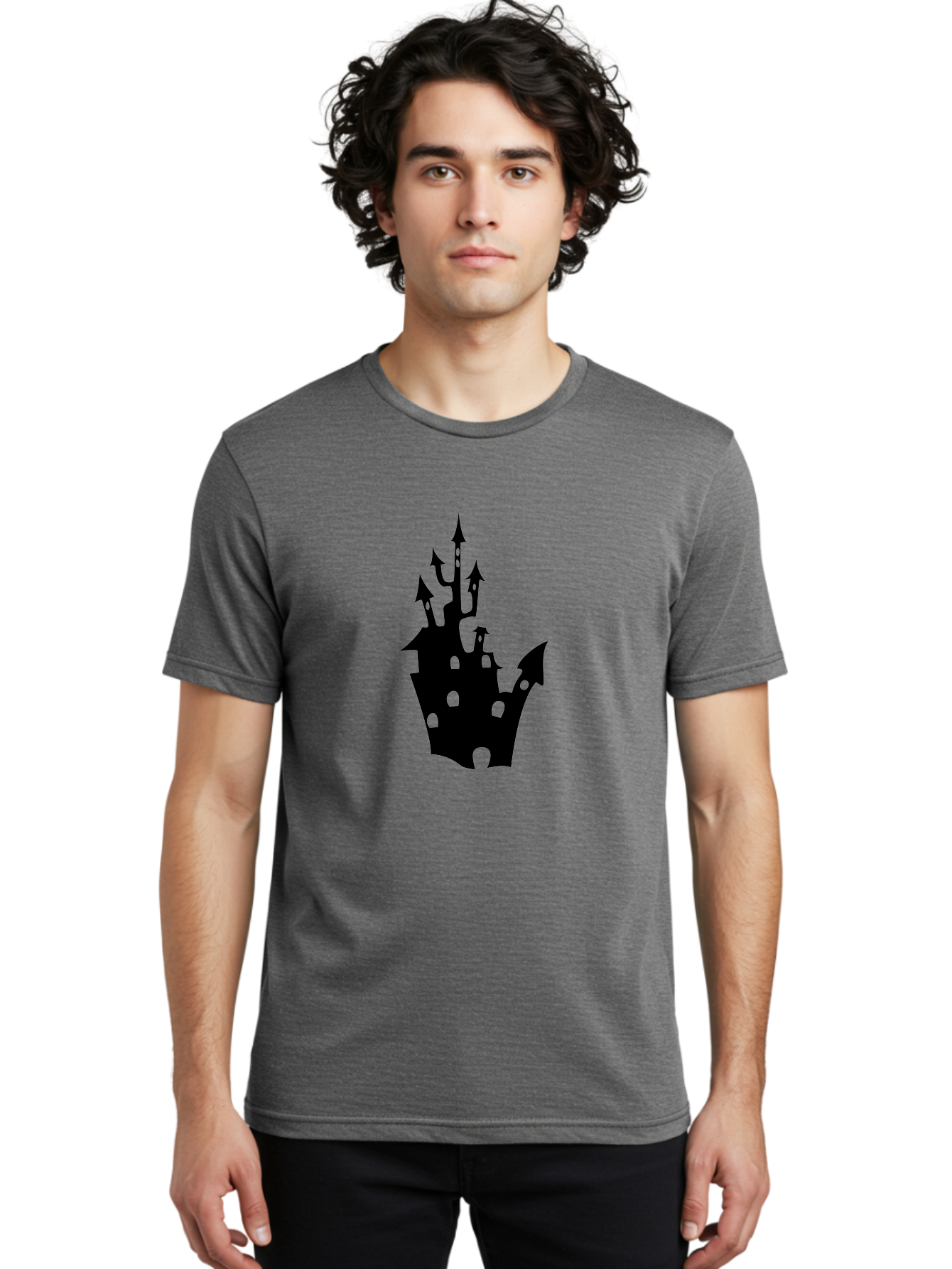 Crown-Castle Men'S Graphic Tee, 100% Cotton, Comfortable Casual Summer Wear, Machine Washable, Crown Shaped Castle, Medieval Architecture, Fantasy Design, Regal Crown, Mysterious Silhouette, Eerie Atmosphere, Dark Fantasy, Gothic Style Aab211 10