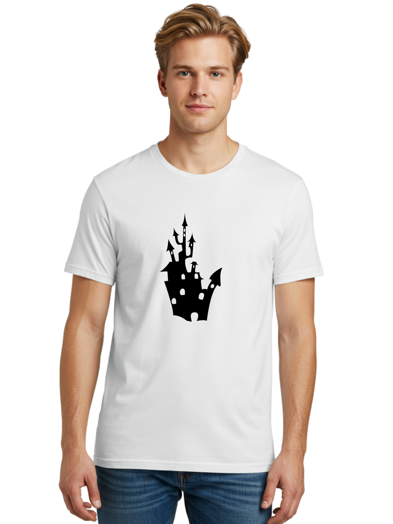 Crown-Castle Men'S Graphic Tee, 100% Cotton, Comfortable Casual Summer Wear, Machine Washable, Crown Shaped Castle, Medieval Architecture, Fantasy Design, Regal Crown, Mysterious Silhouette, Eerie Atmosphere, Dark Fantasy, Gothic Style Aab211 30