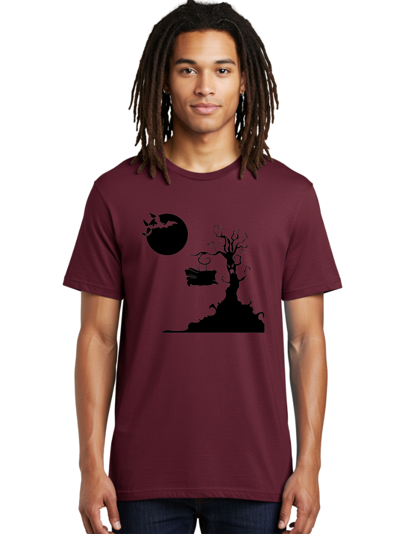 Halloween-Tree Men'S Graphic Tee, 100% Cotton, Comfortable Casual Summer Wear, Machine Washable, Halloween Scene, Spooky Atmosphere, Flying Bats, Haunted Tree, Swing, Full Moon, Dark Silhouette, Autumn Leaves, Halloween Decorations, Aab219 14