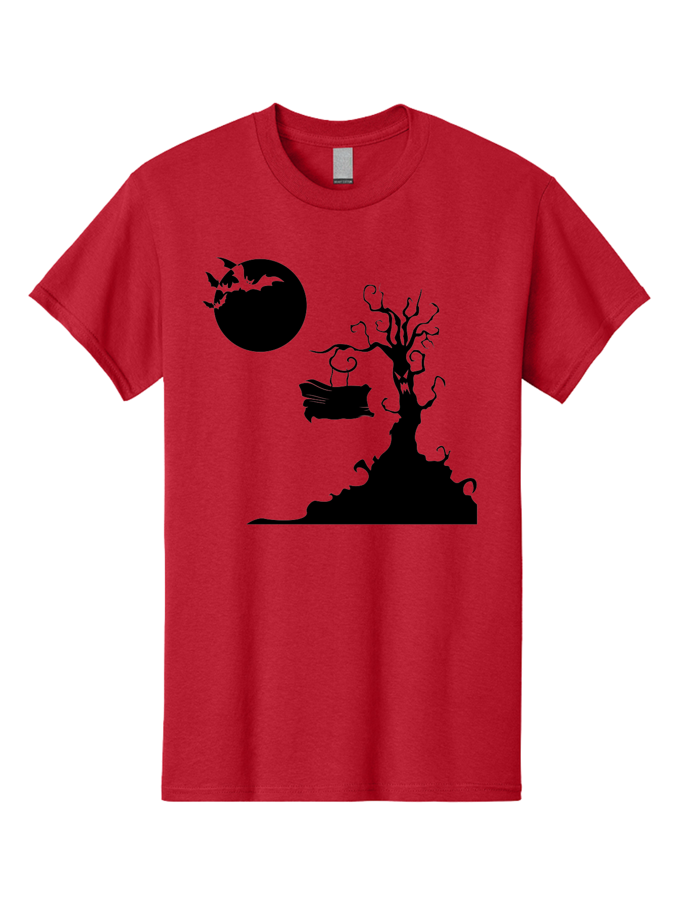Halloween-Tree Men'S Graphic Tee, 100% Cotton, Comfortable Casual Summer Wear, Machine Washable, Halloween Scene, Spooky Atmosphere, Flying Bats, Haunted Tree, Swing, Full Moon, Dark Silhouette, Autumn Leaves, Halloween Decorations, Aab219 23