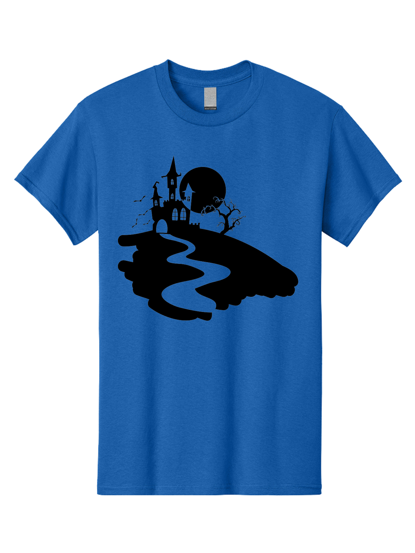 Hand-Holding-Haunted-Mansion Men'S Graphic Tee, 100% Cotton, Comfortable Casual Summer Wear, Machine Washable, Haunted Castle, Spooky Atmosphere, Witching Hour, Full Moon, Creepy Tree, Winding Path, Mystical Ambiance, Gothic Architecture, Aab220 25