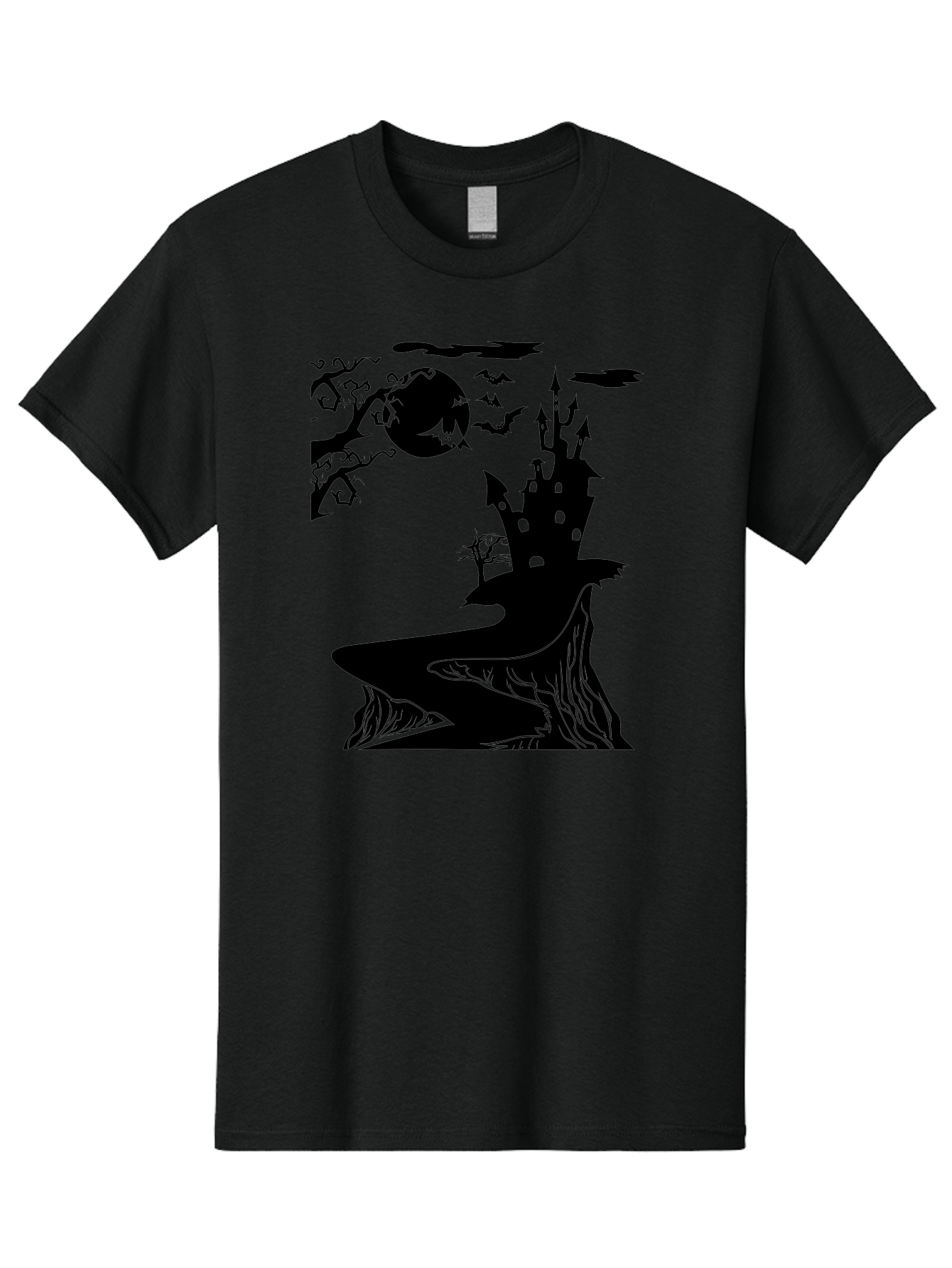 Haunted-Castle-1 Men'S Graphic Tee, 100% Cotton, Comfortable Casual Summer Wear, Machine Washable, Haunted House, Creepy Castle, Spooky Atmosphere, Halloween Theme, Dark Magic, Full Moon, Bats Flying Aab221 1