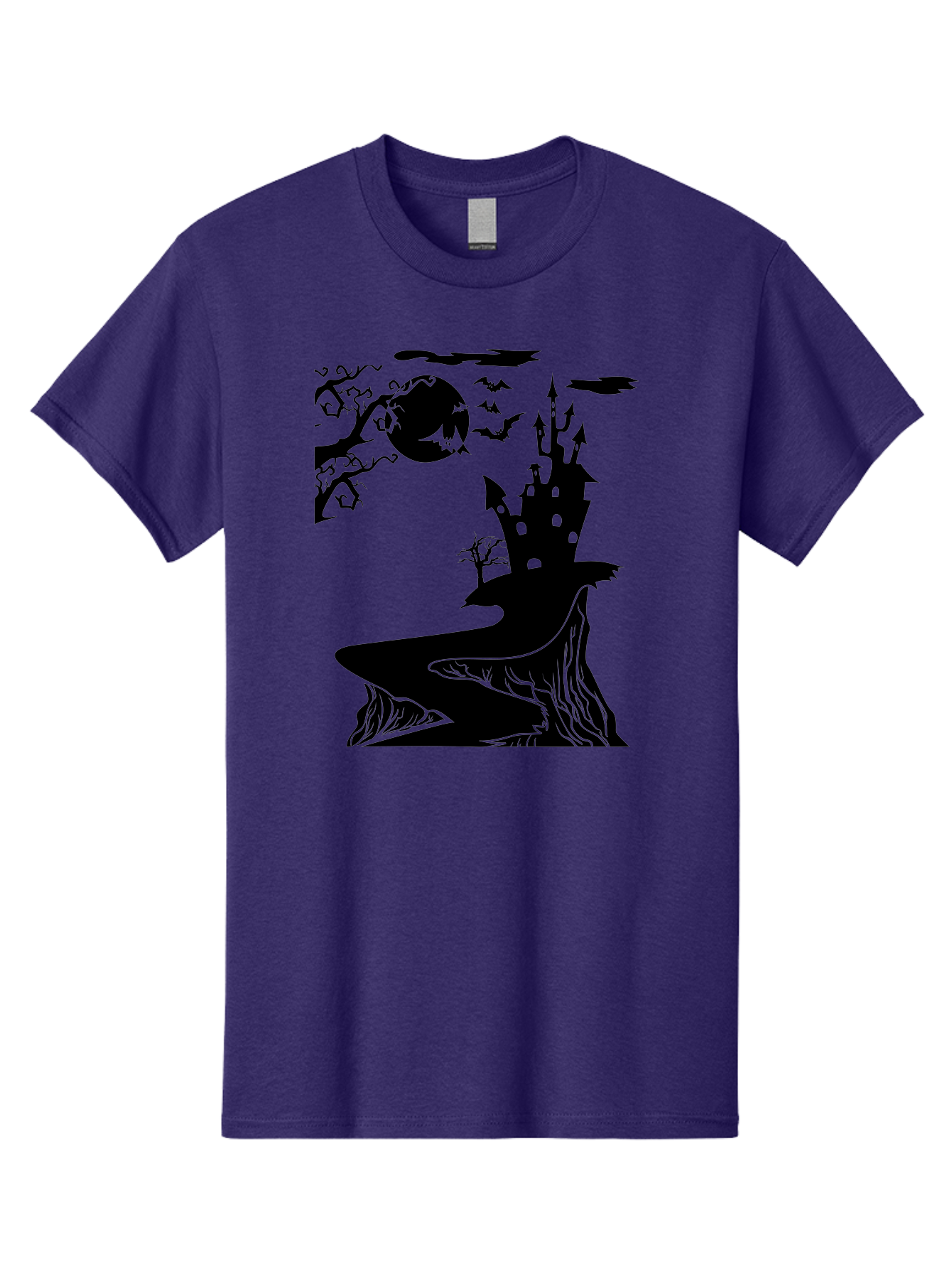 Haunted-Castle-1 Men'S Graphic Tee, 100% Cotton, Comfortable Casual Summer Wear, Machine Washable, Haunted House, Creepy Castle, Spooky Atmosphere, Halloween Theme, Dark Magic, Full Moon, Bats Flying Aab221 21