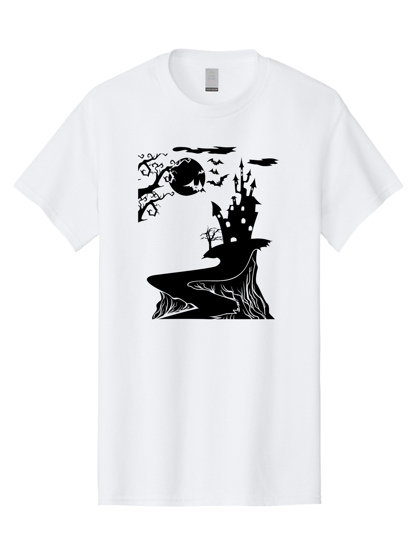 Haunted-Castle-1 Men'S Graphic Tee, 100% Cotton, Comfortable Casual Summer Wear, Machine Washable, Haunted House, Creepy Castle, Spooky Atmosphere, Halloween Theme, Dark Magic, Full Moon, Bats Flying Aab221 29