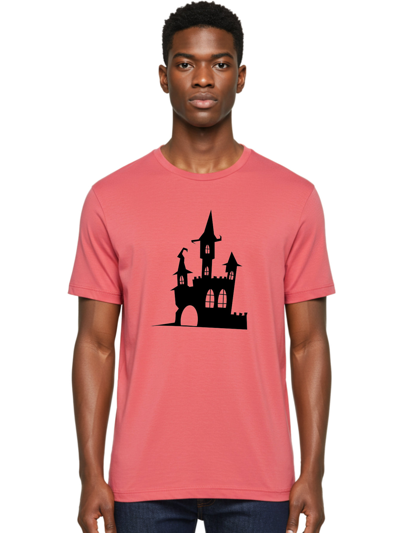 Haunted-Castle Men'S Graphic Tee, 100% Cotton, Comfortable Casual Summer Wear, Machine Washable, Haunted Castle, Spooky Atmosphere, Gothic Architecture, Mysterious Vibe, Fantasy World, Dark Magic, Witch'S Lair, Haunted Mansion, Eerie Feeling Aab222 6