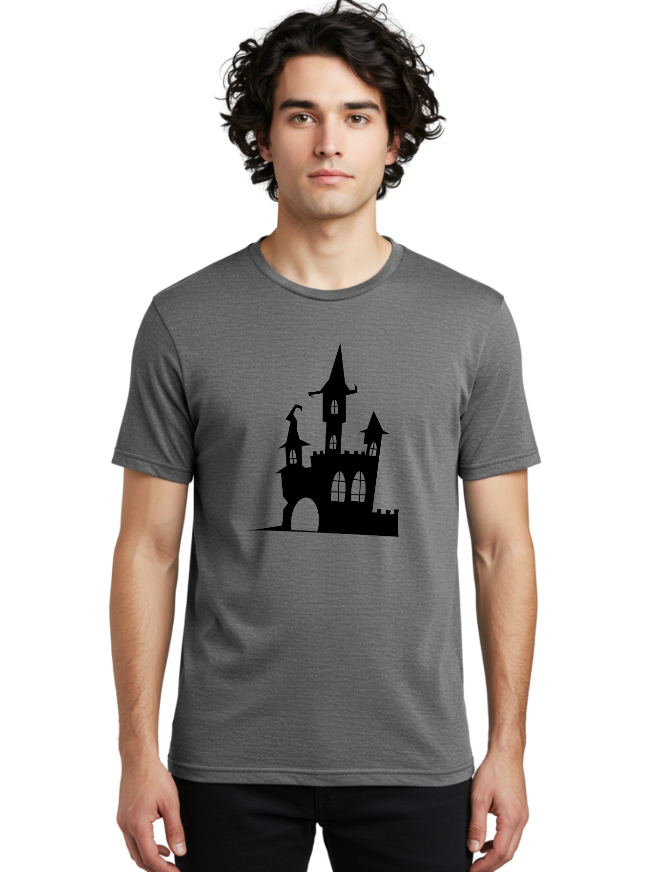 Haunted-Castle Men'S Graphic Tee, 100% Cotton, Comfortable Casual Summer Wear, Machine Washable, Haunted Castle, Spooky Atmosphere, Gothic Architecture, Mysterious Vibe, Fantasy World, Dark Magic, Witch'S Lair, Haunted Mansion, Eerie Feeling Aab222 10