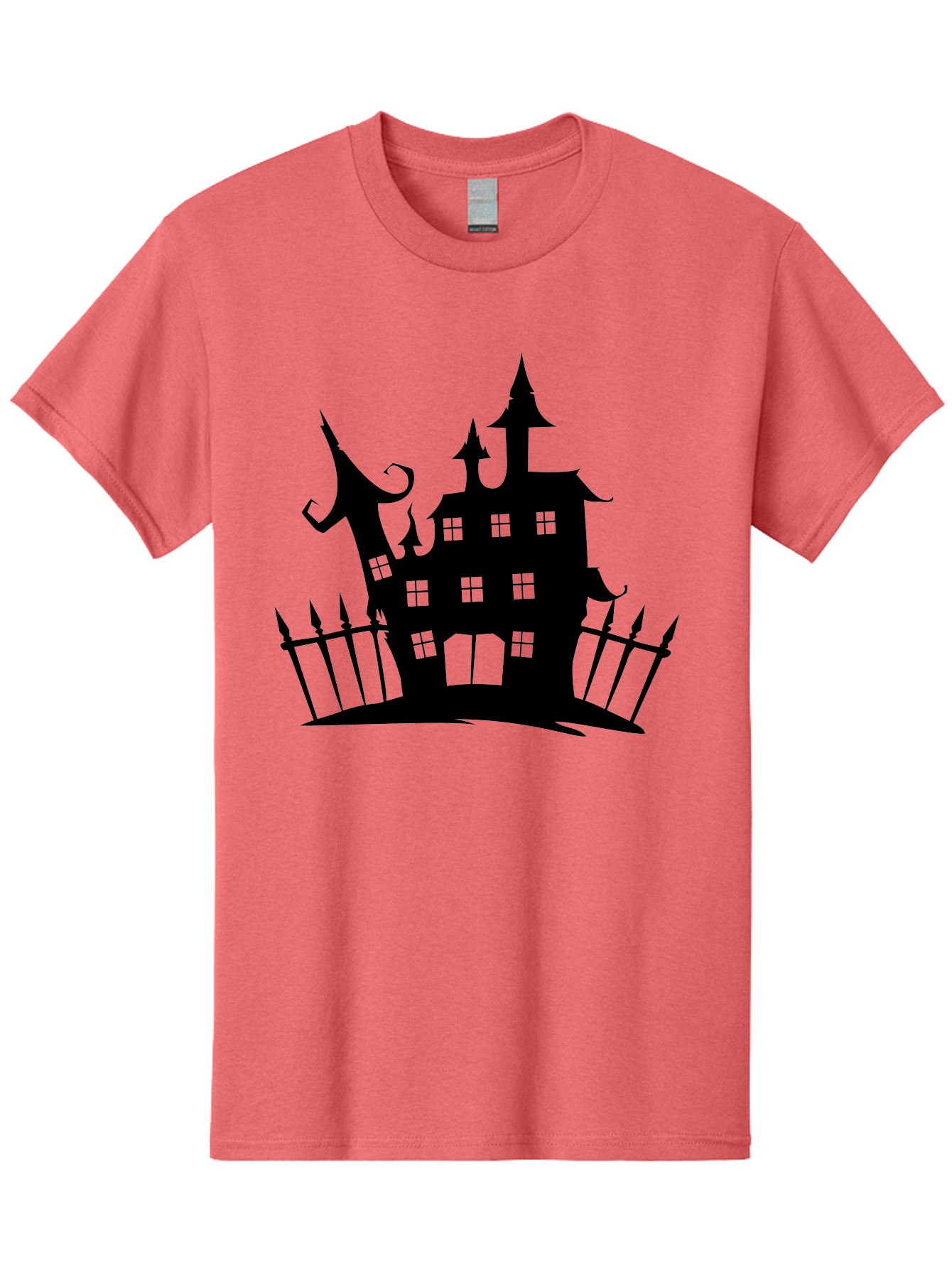 Haunted-House-1 Men'S Graphic Tee, 100% Cotton, Comfortable Casual Summer Wear, Machine Washable, Haunted Mansion, Creepy House, Horror Theme, Spooky Atmosphere, Gothic Architecture, Haunted Location, Eerie Vibe, Black Silhouette Aab223 29