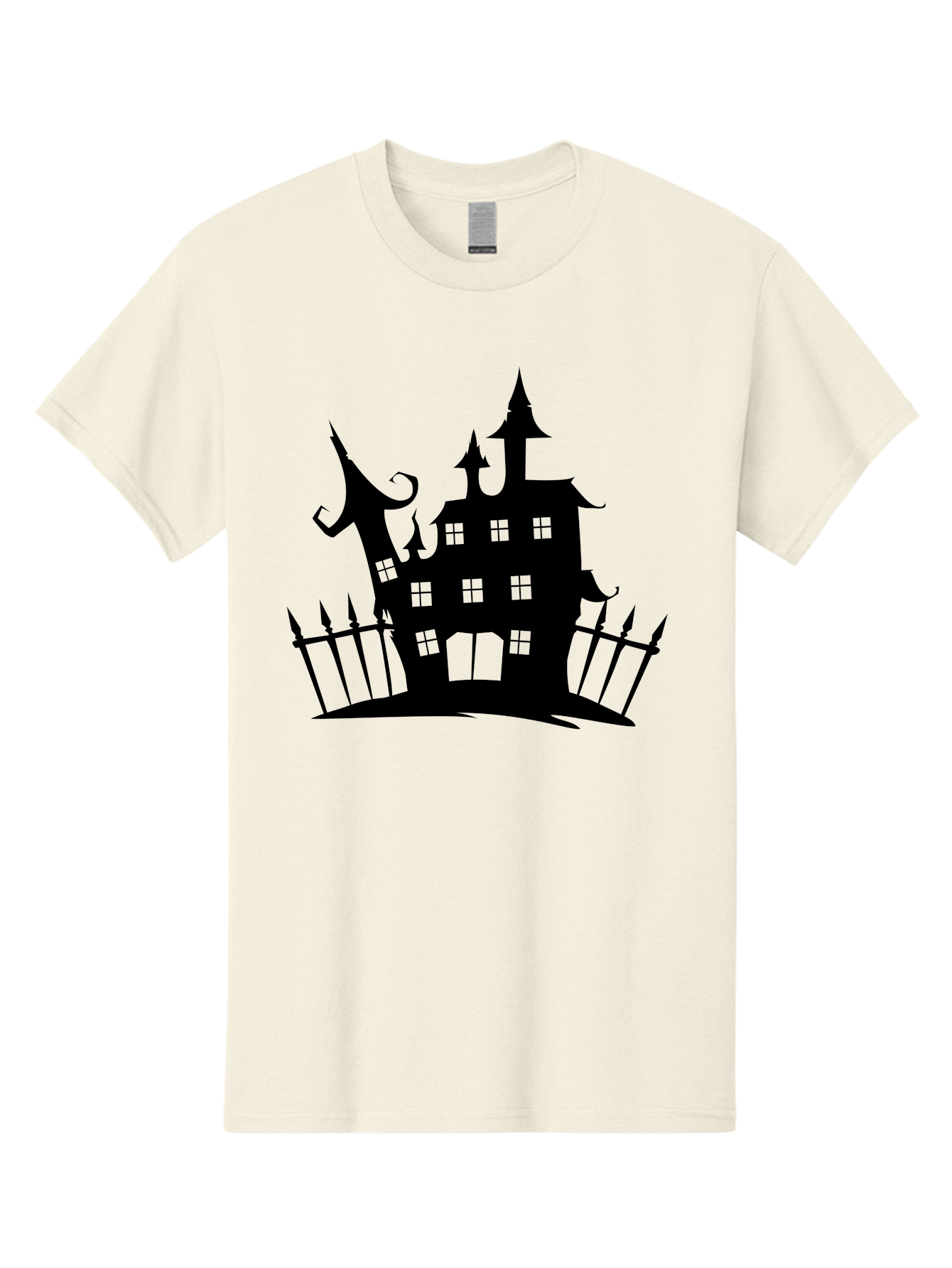 Haunted-House-1 Men'S Graphic Tee, 100% Cotton, Comfortable Casual Summer Wear, Machine Washable, Haunted Mansion, Creepy House, Horror Theme, Spooky Atmosphere, Gothic Architecture, Haunted Location, Eerie Vibe, Black Silhouette Aab223 21
