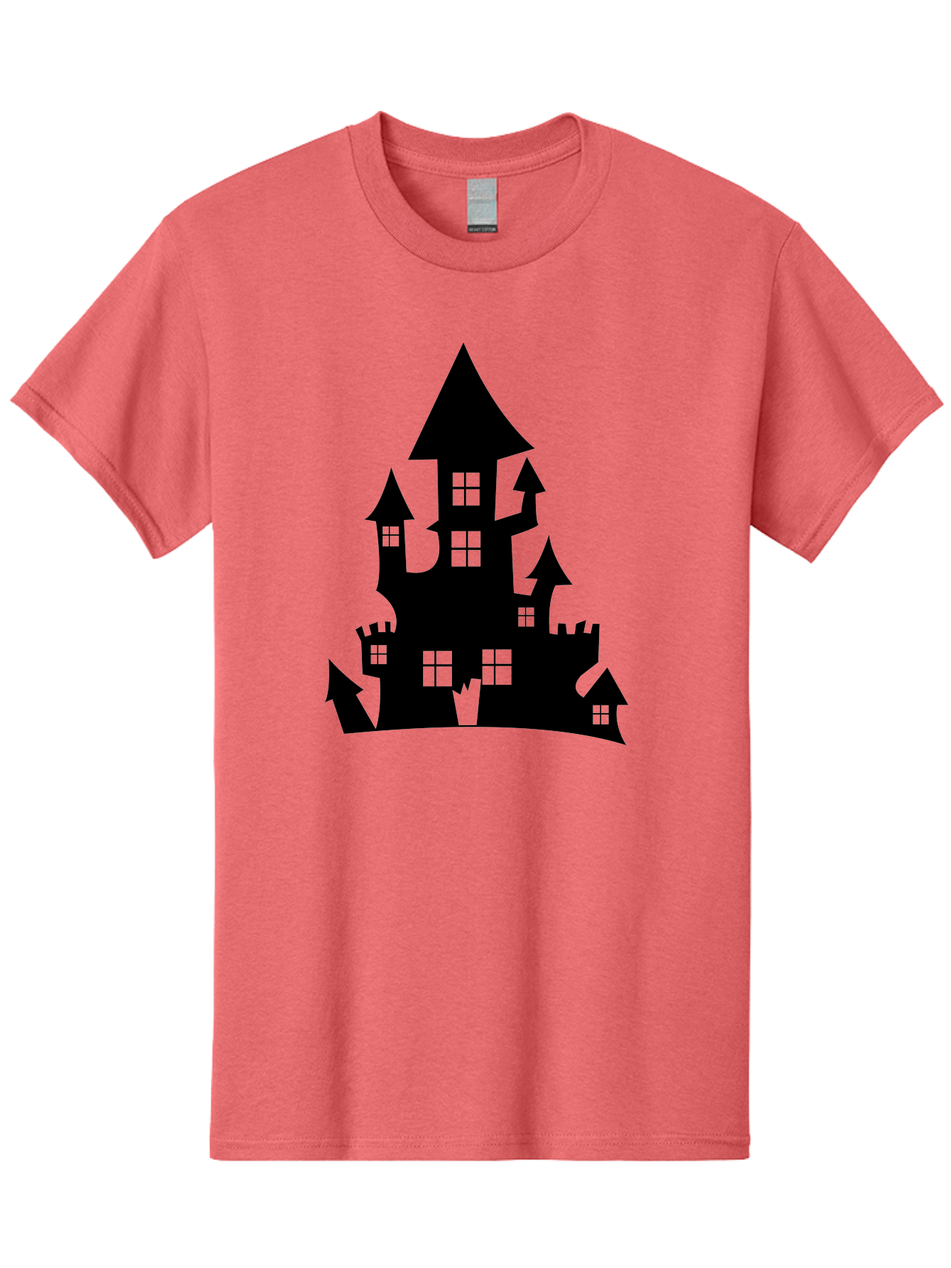 Haunted-House-Silhouette-1 Men'S Graphic Tee, 100% Cotton, Comfortable Casual Summer Wear, Machine Washable, Medieval Castle, Black Silhouette, Fantasy Architecture, Mysterious Atmosphere, Gothic Style, Spooky Vibe, Dark Magic, Haunted House, Aab224 5