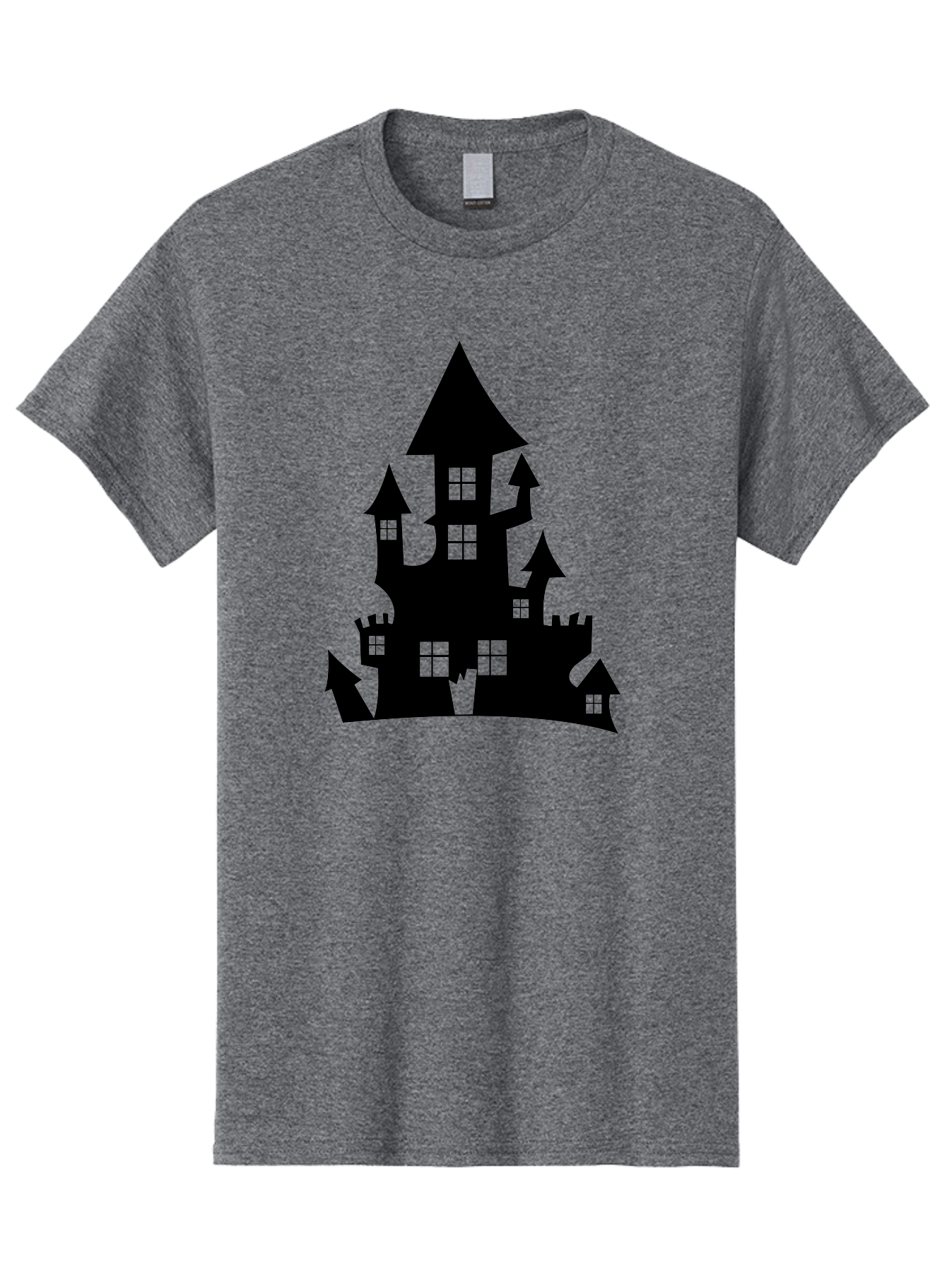 Haunted-House-Silhouette-1 Men'S Graphic Tee, 100% Cotton, Comfortable Casual Summer Wear, Machine Washable, Medieval Castle, Black Silhouette, Fantasy Architecture, Mysterious Atmosphere, Gothic Style, Spooky Vibe, Dark Magic, Haunted House, Aab224 9