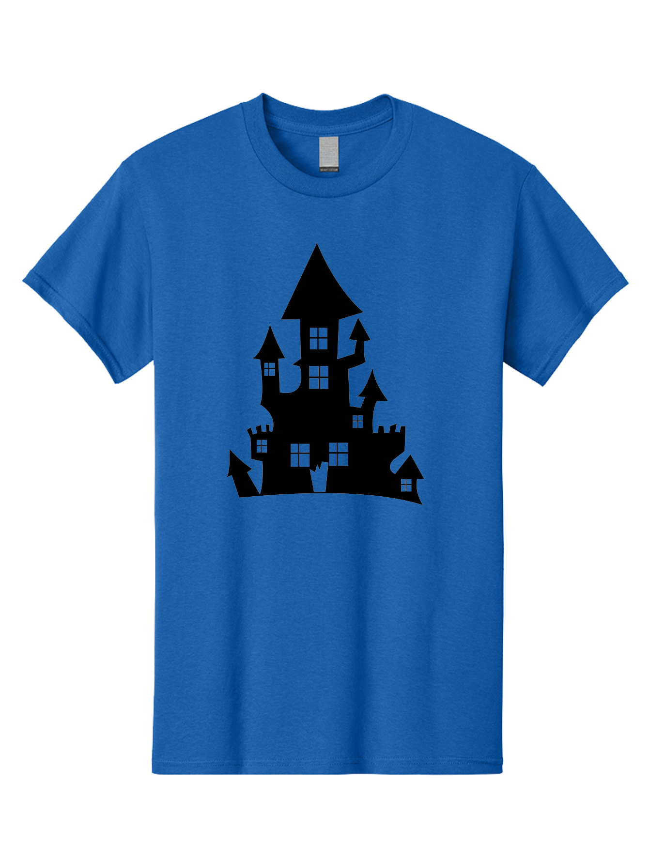 Haunted-House-Silhouette-1 Men'S Graphic Tee, 100% Cotton, Comfortable Casual Summer Wear, Machine Washable, Medieval Castle, Black Silhouette, Fantasy Architecture, Mysterious Atmosphere, Gothic Style, Spooky Vibe, Dark Magic, Haunted House, Aab224 25