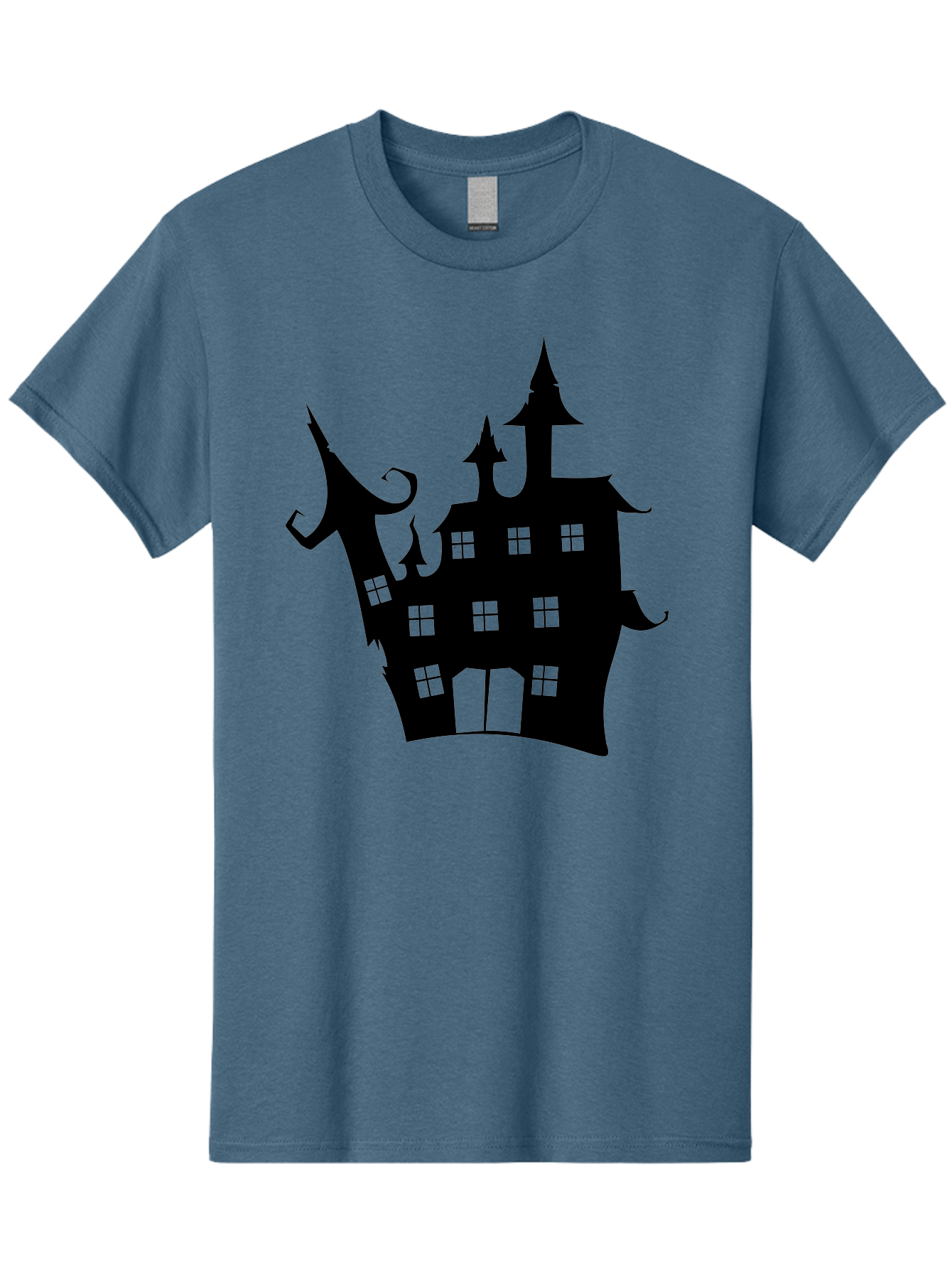 Haunted-House-Silhouette-2 Men'S Graphic Tee, 100% Cotton, Comfortable Casual Summer Wear, Machine Washable, Haunted House, Spooky Atmosphere, Gothic Architecture, Mysterious Mansion, Eerie Silhouette, Halloween Decor Aab225 11