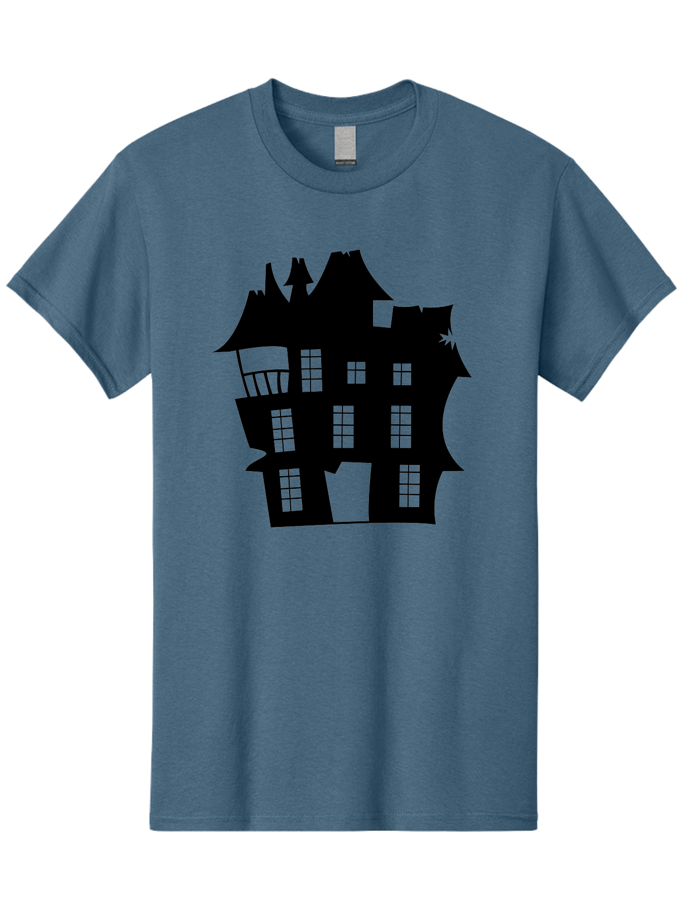 Haunted-House-Silhouette Men'S Graphic Tee, 100% Cotton, Comfortable Casual Summer Wear, Machine Washable, Haunted Mansion, Spooky Silhouette, Eerie Architecture, Creepy House, Haunted Building, Dark Atmosphere, Gothic Style, Mysterious Home Aab226 11