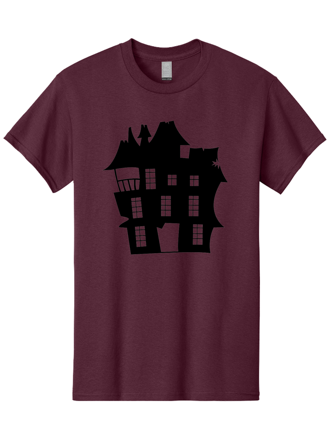 Haunted-House-Silhouette Men'S Graphic Tee, 100% Cotton, Comfortable Casual Summer Wear, Machine Washable, Haunted Mansion, Spooky Silhouette, Eerie Architecture, Creepy House, Haunted Building, Dark Atmosphere, Gothic Style, Mysterious Home Aab226 13