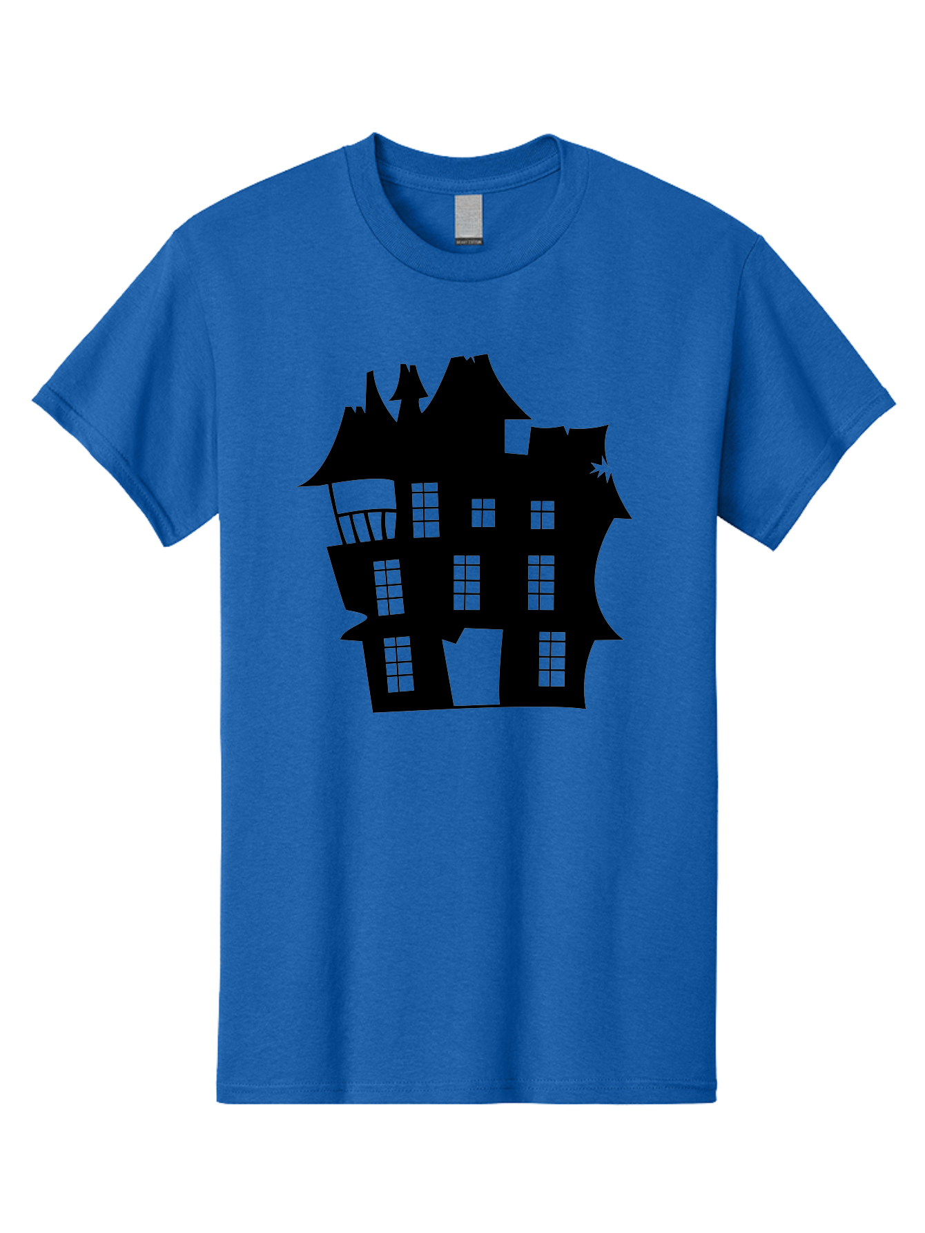 Haunted-House-Silhouette Men'S Graphic Tee, 100% Cotton, Comfortable Casual Summer Wear, Machine Washable, Haunted Mansion, Spooky Silhouette, Eerie Architecture, Creepy House, Haunted Building, Dark Atmosphere, Gothic Style, Mysterious Home Aab226 25