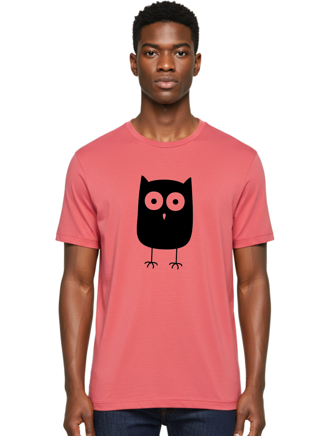 Owl Men'S Graphic Tee, 100% Cotton, Comfortable Casual Summer Wear, Machine Washable, Cartoon Owl, Simple Design, Black Silhouette, Green Eyes, Cute Illustration, Minimalist Art, Bird Character, Graphic Design Element Aab232 16