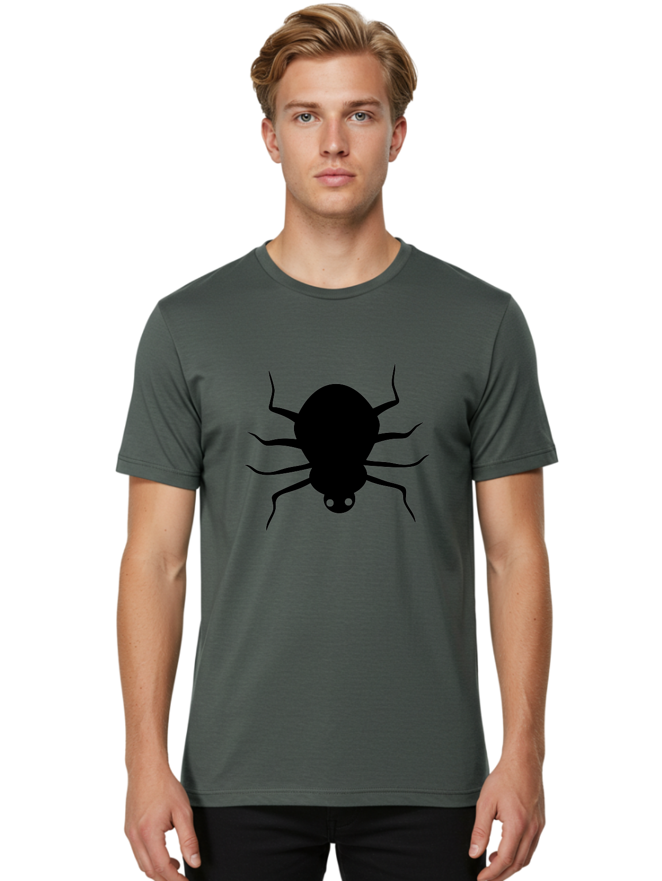 Spider-Silhouette Men'S Graphic Tee, 100% Cotton, Comfortable Casual Summer Wear, Machine Washable, Black Spider Silhouette, Spider Icon, Arachnid Symbol, Creepy Crawlers, Eight-Legged Creature, Menacing Silhouette, Simple Design, Aab234 4