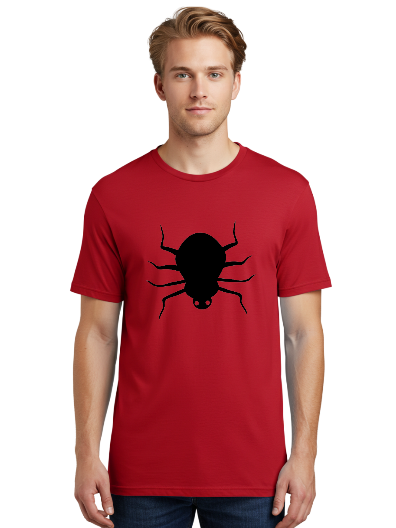 Spider-Silhouette Men'S Graphic Tee, 100% Cotton, Comfortable Casual Summer Wear, Machine Washable, Black Spider Silhouette, Spider Icon, Arachnid Symbol, Creepy Crawlers, Eight-Legged Creature, Menacing Silhouette, Simple Design, Aab234 24