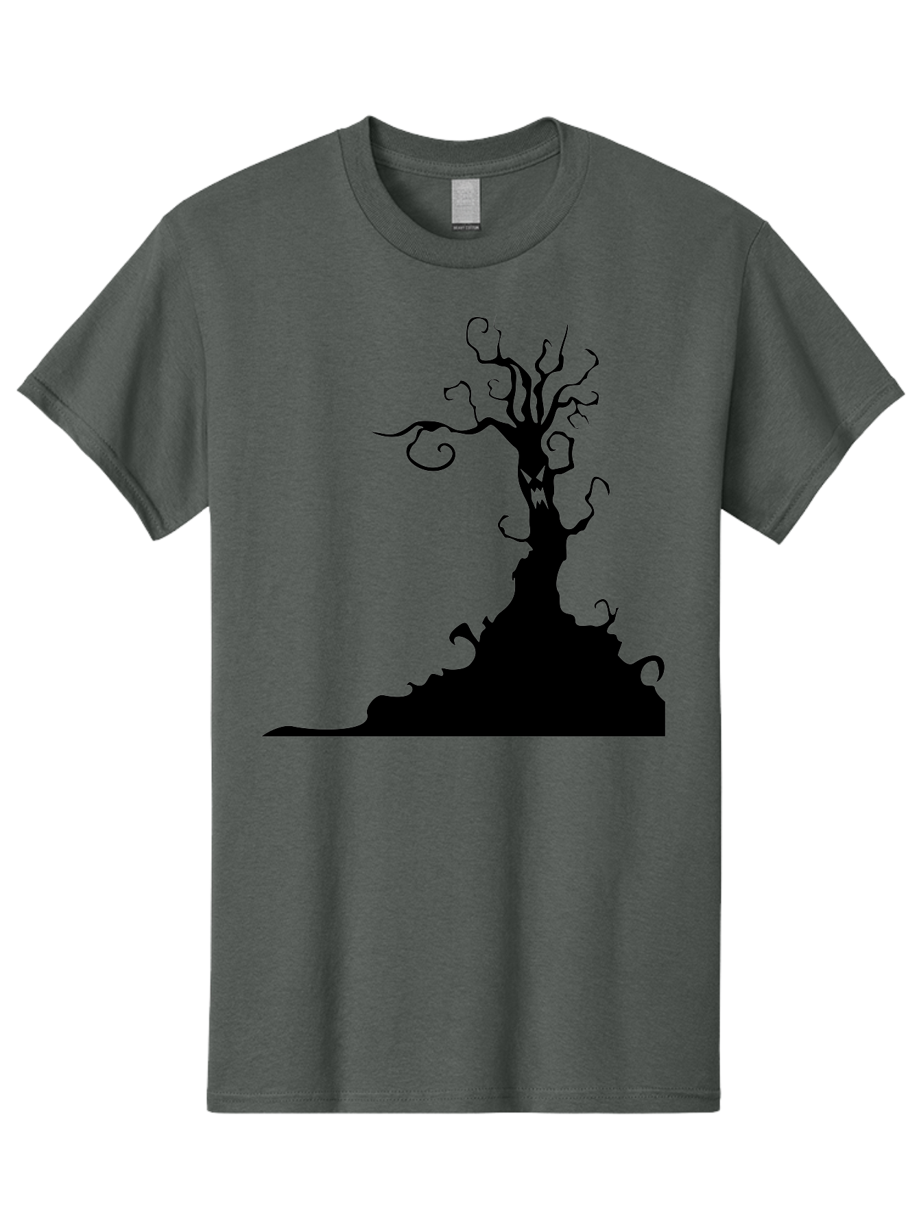Tree-Silhouette Men'S Graphic Tee, 100% Cotton, Comfortable Casual Summer Wear, Machine Washable, Twisted Tree, Spooky Atmosphere, Mysterious Forest, Gothic Landscape, Bare Branches, Eerie Silhouette, Dark Fantasy, Haunting Imagery Aab235 3