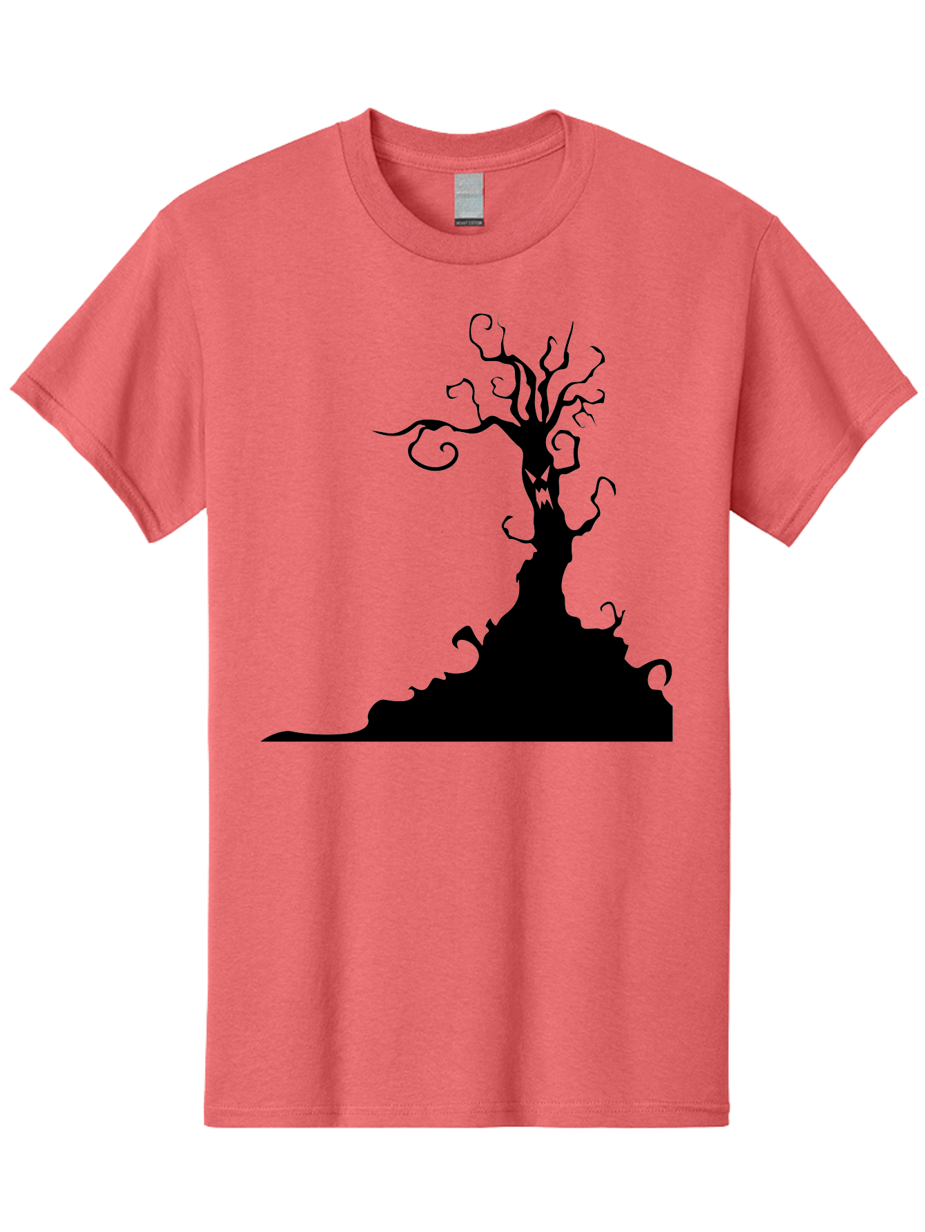 Tree-Silhouette Men'S Graphic Tee, 100% Cotton, Comfortable Casual Summer Wear, Machine Washable, Twisted Tree, Spooky Atmosphere, Mysterious Forest, Gothic Landscape, Bare Branches, Eerie Silhouette, Dark Fantasy, Haunting Imagery Aab235 5
