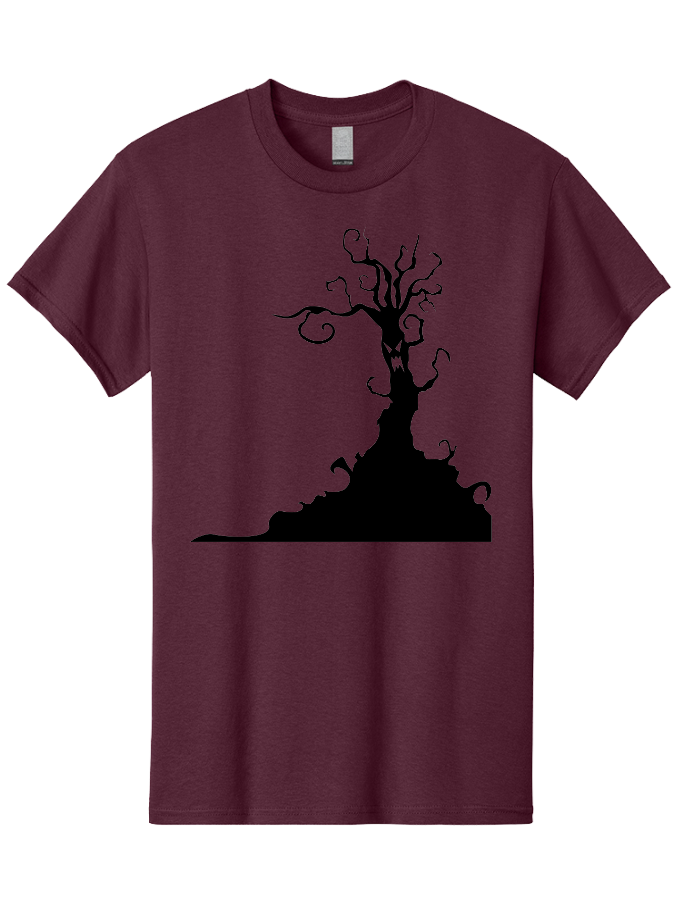 Tree-Silhouette Men'S Graphic Tee, 100% Cotton, Comfortable Casual Summer Wear, Machine Washable, Twisted Tree, Spooky Atmosphere, Mysterious Forest, Gothic Landscape, Bare Branches, Eerie Silhouette, Dark Fantasy, Haunting Imagery Aab235 13
