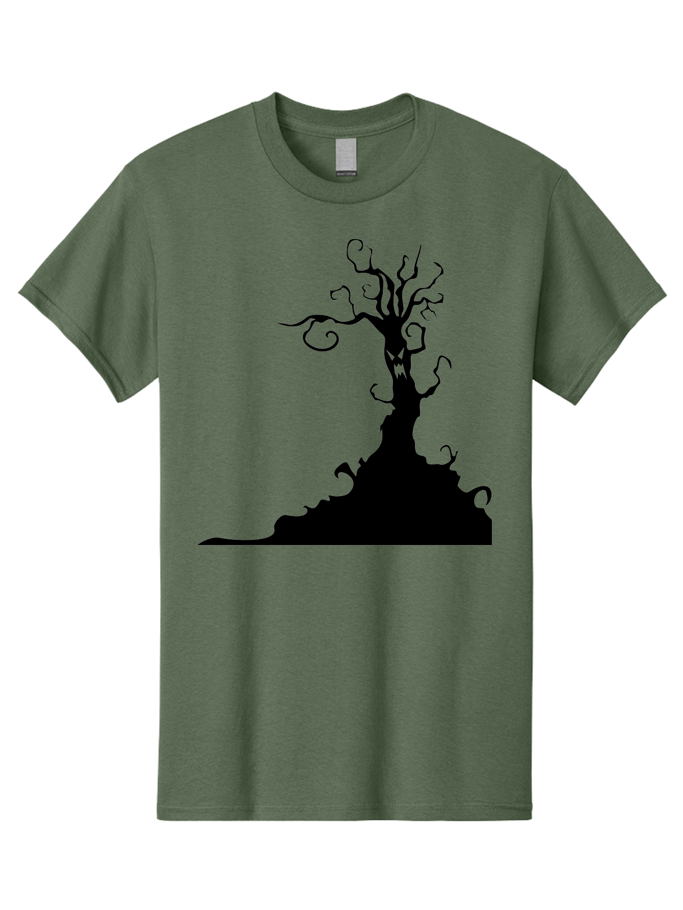 Tree-Silhouette Men'S Graphic Tee, 100% Cotton, Comfortable Casual Summer Wear, Machine Washable, Twisted Tree, Spooky Atmosphere, Mysterious Forest, Gothic Landscape, Bare Branches, Eerie Silhouette, Dark Fantasy, Haunting Imagery Aab235 15