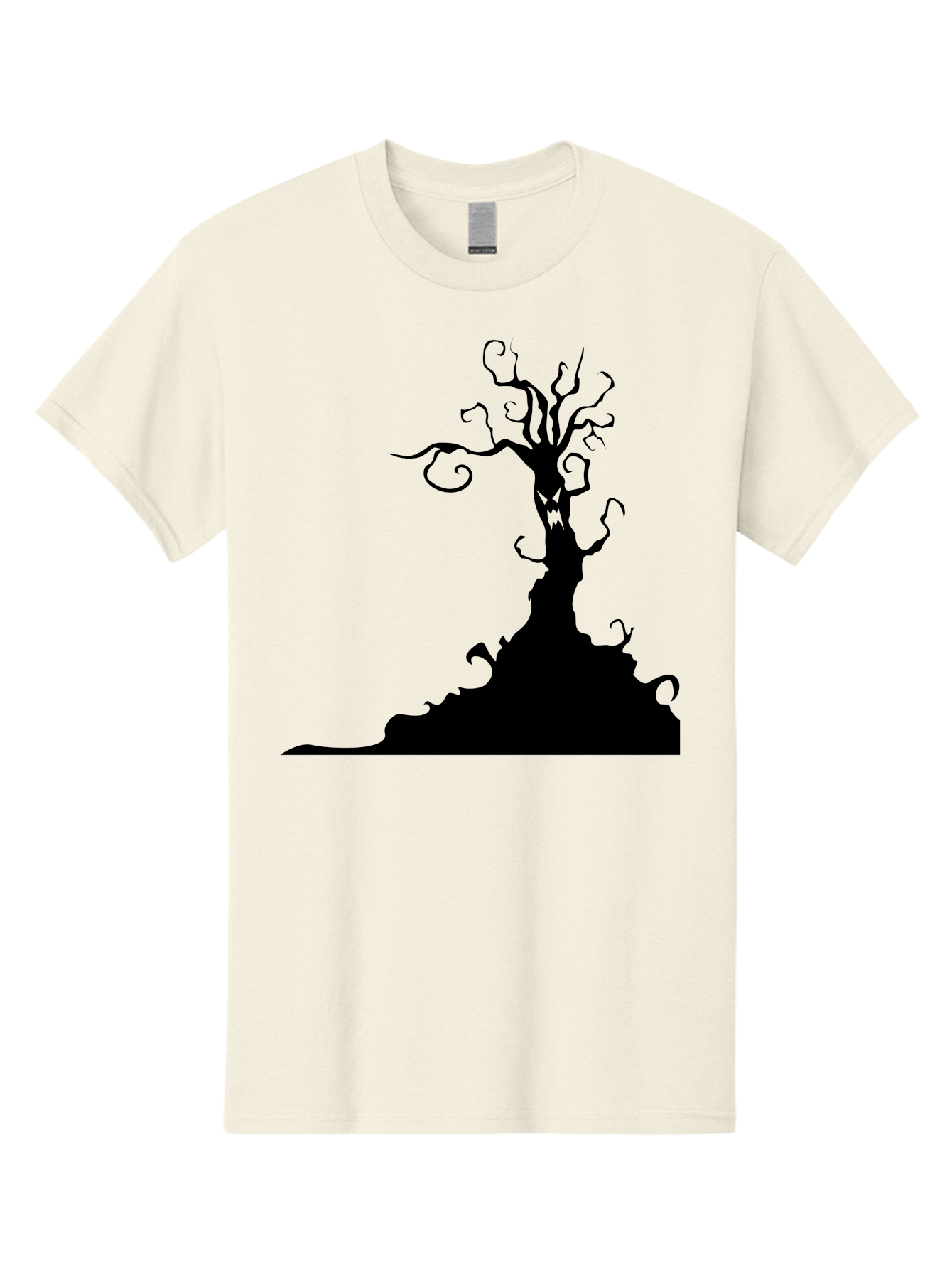 Tree-Silhouette Men'S Graphic Tee, 100% Cotton, Comfortable Casual Summer Wear, Machine Washable, Twisted Tree, Spooky Atmosphere, Mysterious Forest, Gothic Landscape, Bare Branches, Eerie Silhouette, Dark Fantasy, Haunting Imagery Aab235 17