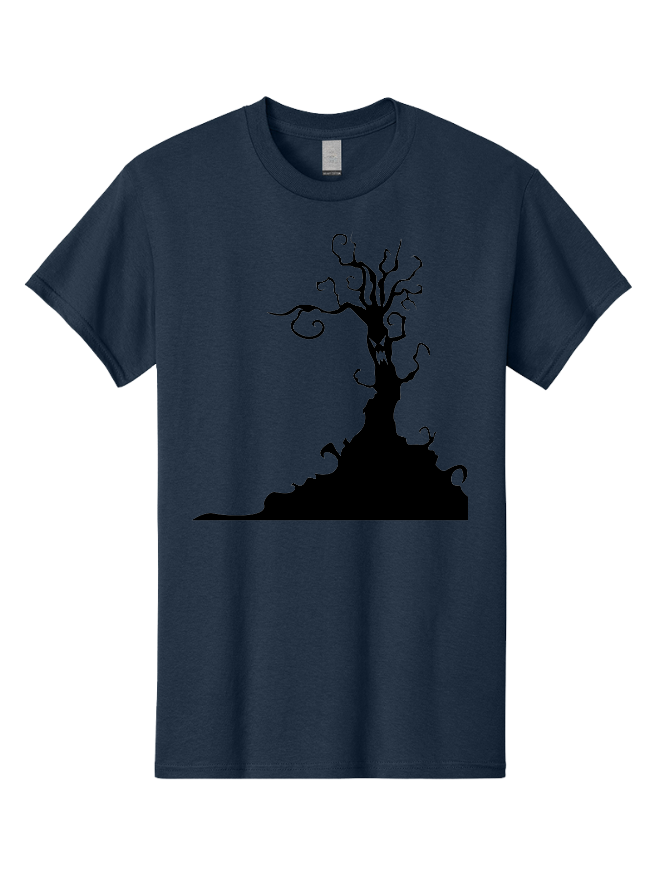 Tree-Silhouette Men'S Graphic Tee, 100% Cotton, Comfortable Casual Summer Wear, Machine Washable, Twisted Tree, Spooky Atmosphere, Mysterious Forest, Gothic Landscape, Bare Branches, Eerie Silhouette, Dark Fantasy, Haunting Imagery Aab235 19