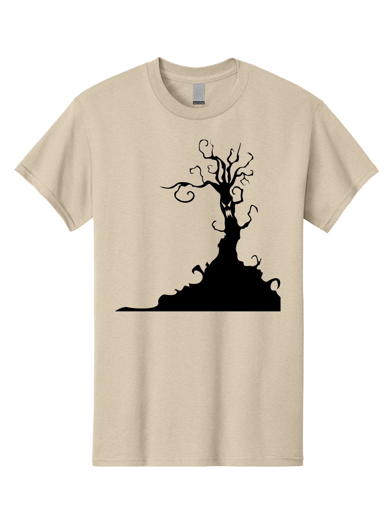 Tree-Silhouette Men'S Graphic Tee, 100% Cotton, Comfortable Casual Summer Wear, Machine Washable, Twisted Tree, Spooky Atmosphere, Mysterious Forest, Gothic Landscape, Bare Branches, Eerie Silhouette, Dark Fantasy, Haunting Imagery Aab235 27