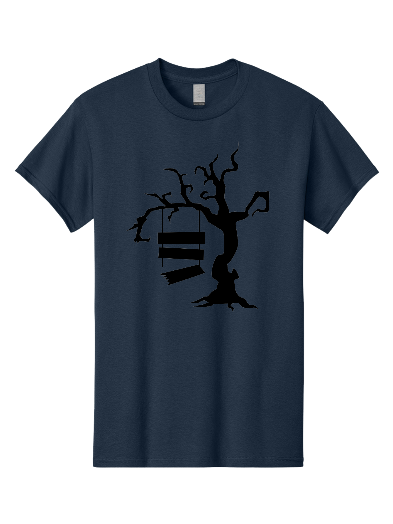 Tree-Swing-Silhouette Men'S Graphic Tee, 100% Cotton, Comfortable Casual Summer Wear, Machine Washable, Tree Swing, Spooky Tree, Twisted Branches, Wooden Planks, Eerie Atmosphere, Haunting Decor, Halloween Theme, Gothic Style Aab236 19