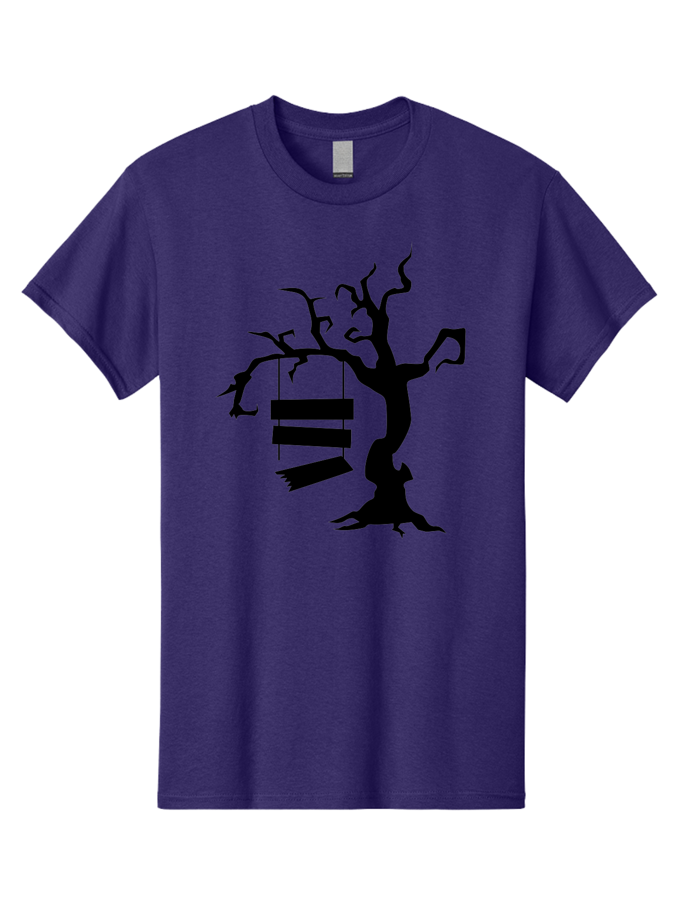 Tree-Swing-Silhouette Men'S Graphic Tee, 100% Cotton, Comfortable Casual Summer Wear, Machine Washable, Tree Swing, Spooky Tree, Twisted Branches, Wooden Planks, Eerie Atmosphere, Haunting Decor, Halloween Theme, Gothic Style Aab236 21