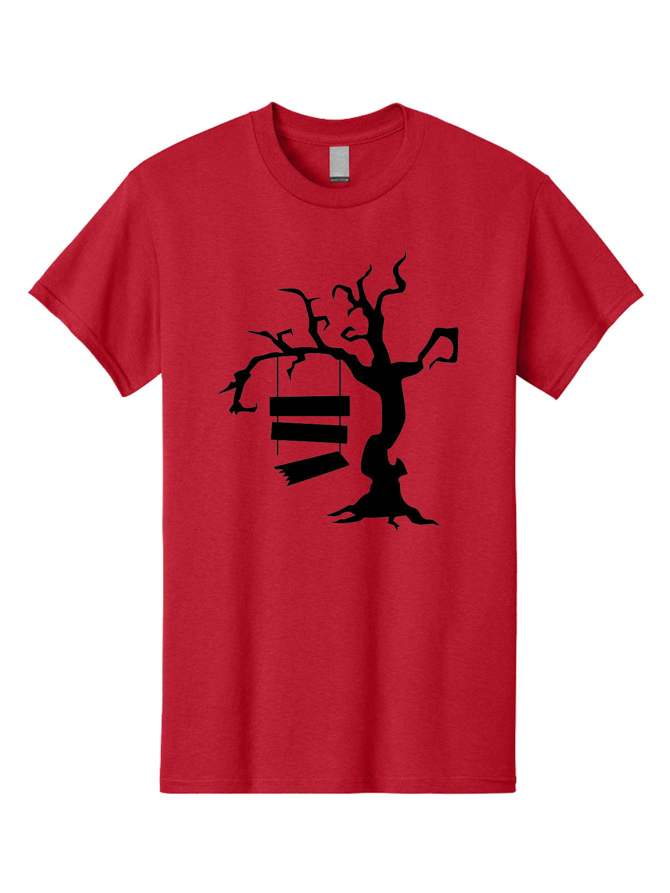 Tree-Swing-Silhouette Men'S Graphic Tee, 100% Cotton, Comfortable Casual Summer Wear, Machine Washable, Tree Swing, Spooky Tree, Twisted Branches, Wooden Planks, Eerie Atmosphere, Haunting Decor, Halloween Theme, Gothic Style Aab236 23