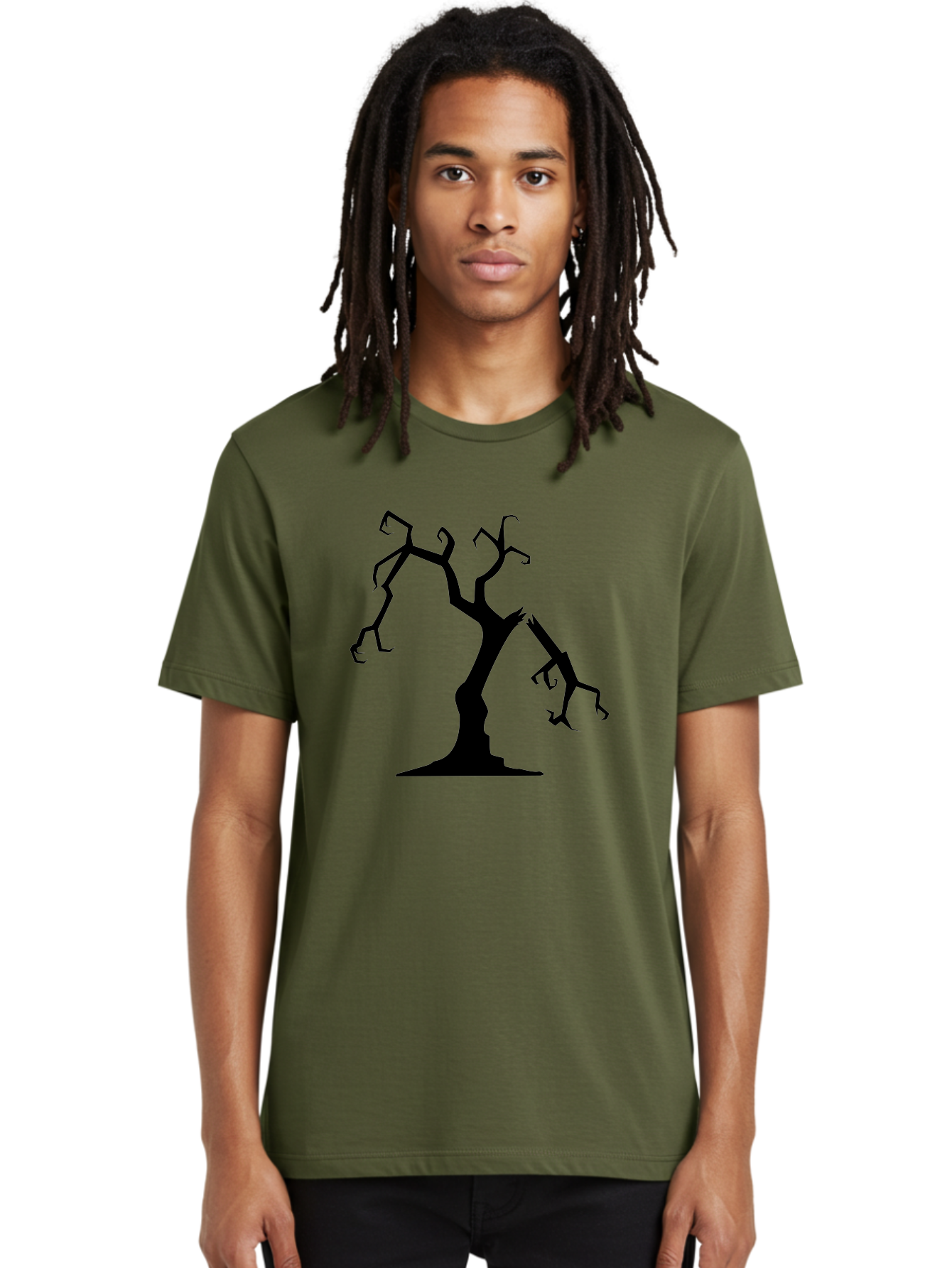 Twisted-Tree Men'S Graphic Tee, 100% Cotton, Comfortable Casual Summer Wear, Machine Washable, Dead Tree, Bare Branches, Twisted Limbs, Spooky Atmosphere, Dark Silhouette, Halloween Theme, Eerie Landscape, Gothic Aesthetic, Mysterious Forest, Aab237 16