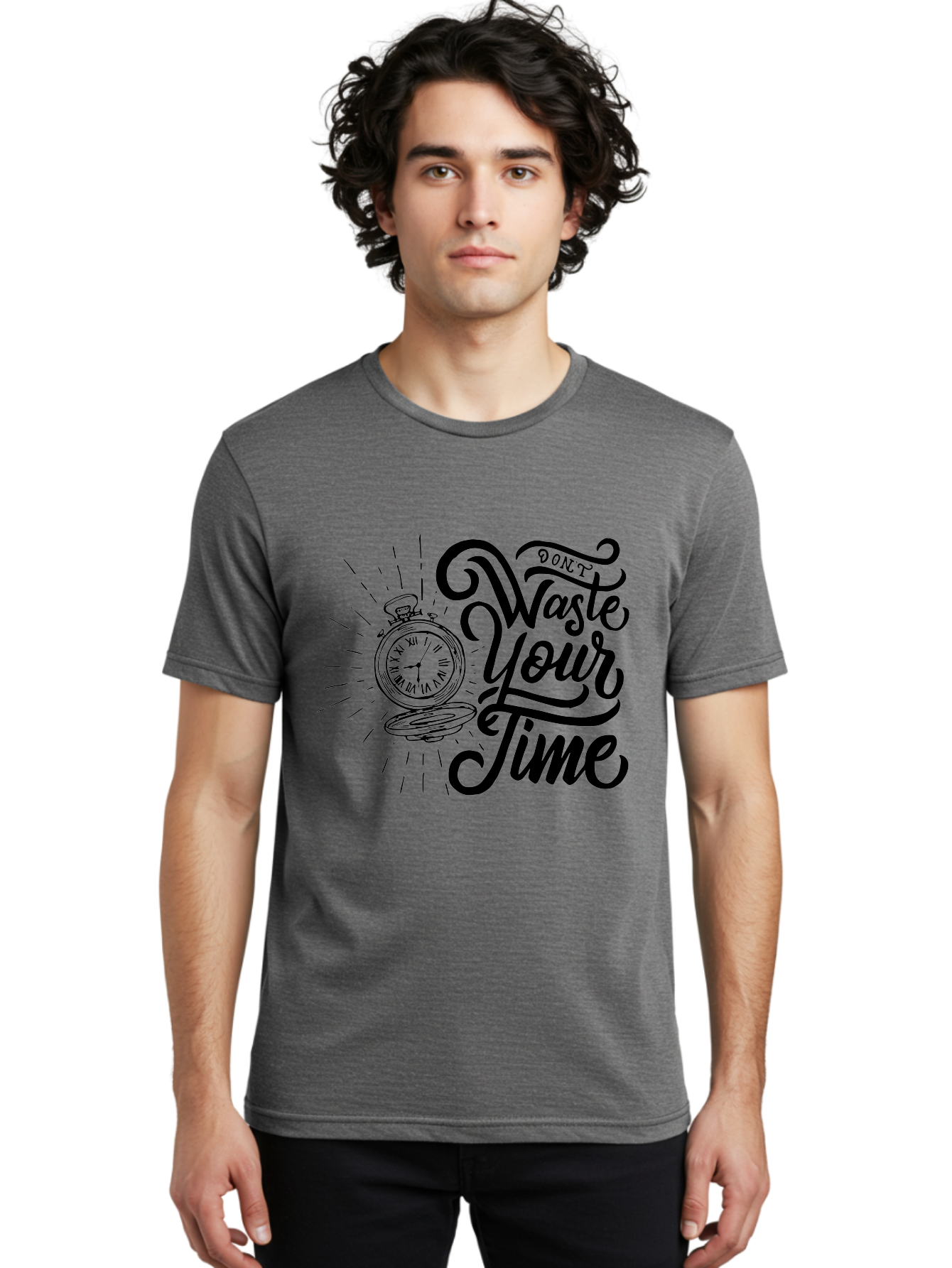 Don-T-Waste-Your-Time Men'S Graphic Tee, 100% Cotton, Comfortable Casual Summer Wear, Machine Washable, Motivational Quote, Pocket Watch, Time Management, Productivity Tips, Inspirational Sayings, Typography Art, Motivational Posters Aab244 10