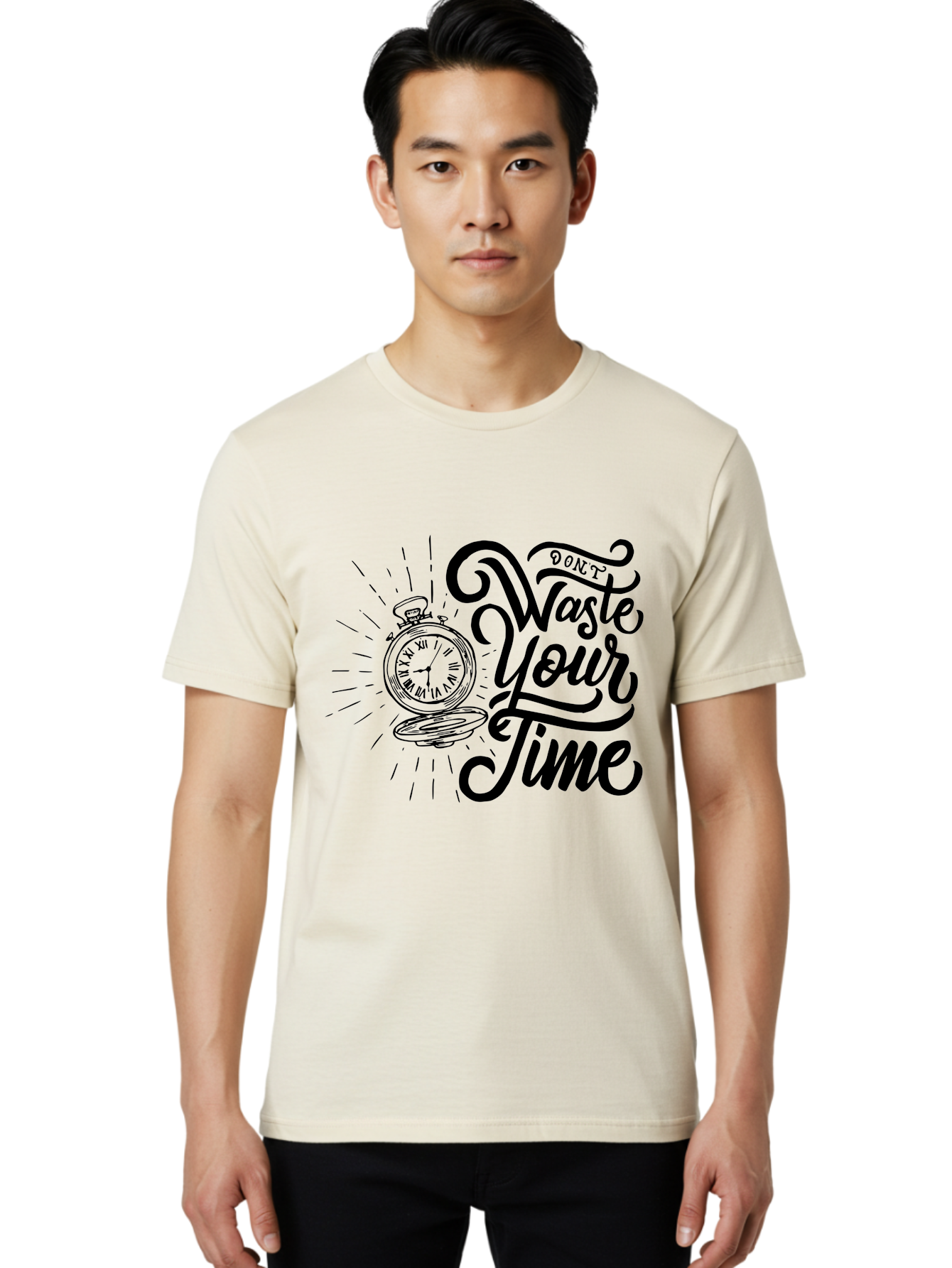Don-T-Waste-Your-Time Men'S Graphic Tee, 100% Cotton, Comfortable Casual Summer Wear, Machine Washable, Motivational Quote, Pocket Watch, Time Management, Productivity Tips, Inspirational Sayings, Typography Art, Motivational Posters Aab244 18