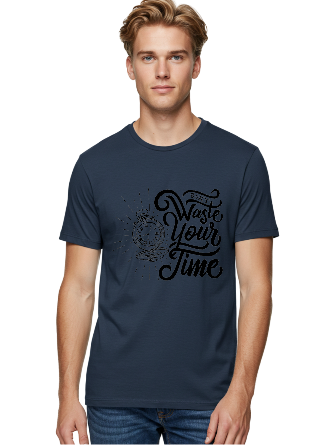 Don-T-Waste-Your-Time Men'S Graphic Tee, 100% Cotton, Comfortable Casual Summer Wear, Machine Washable, Motivational Quote, Pocket Watch, Time Management, Productivity Tips, Inspirational Sayings, Typography Art, Motivational Posters Aab244 20