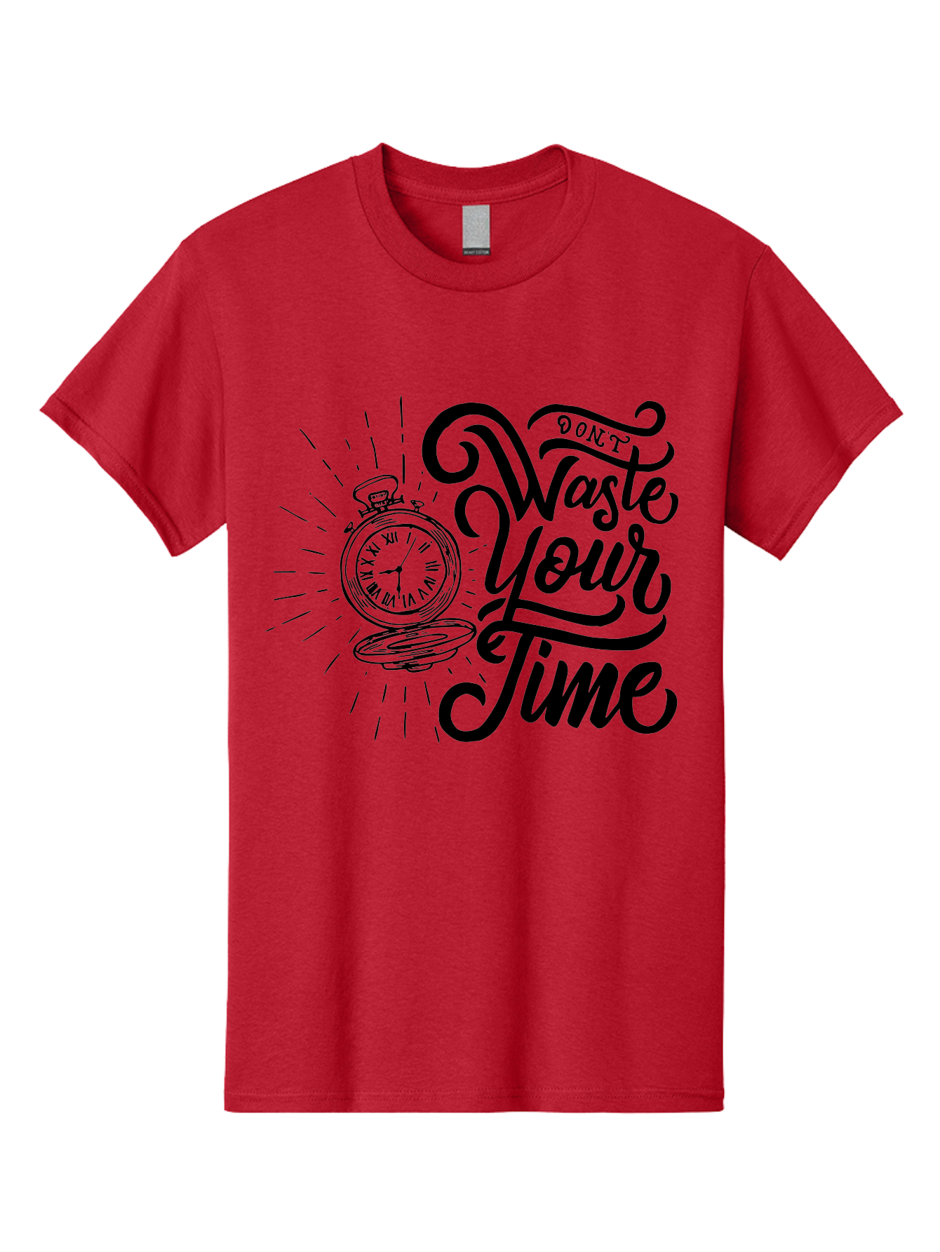 Don-T-Waste-Your-Time Men'S Graphic Tee, 100% Cotton, Comfortable Casual Summer Wear, Machine Washable, Motivational Quote, Pocket Watch, Time Management, Productivity Tips, Inspirational Sayings, Typography Art, Motivational Posters Aab244 23