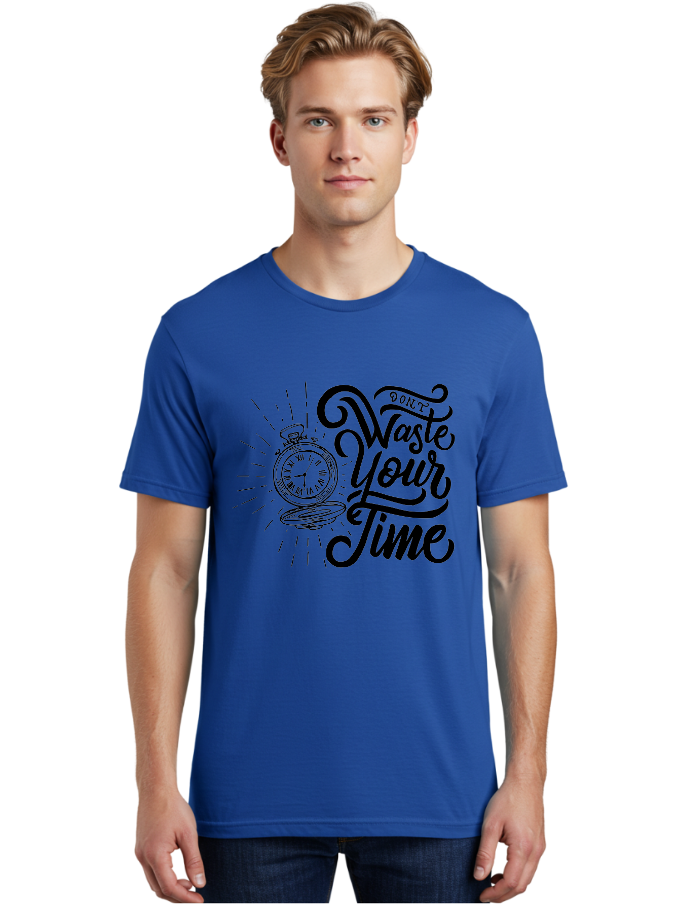 Don-T-Waste-Your-Time Men'S Graphic Tee, 100% Cotton, Comfortable Casual Summer Wear, Machine Washable, Motivational Quote, Pocket Watch, Time Management, Productivity Tips, Inspirational Sayings, Typography Art, Motivational Posters Aab244 26