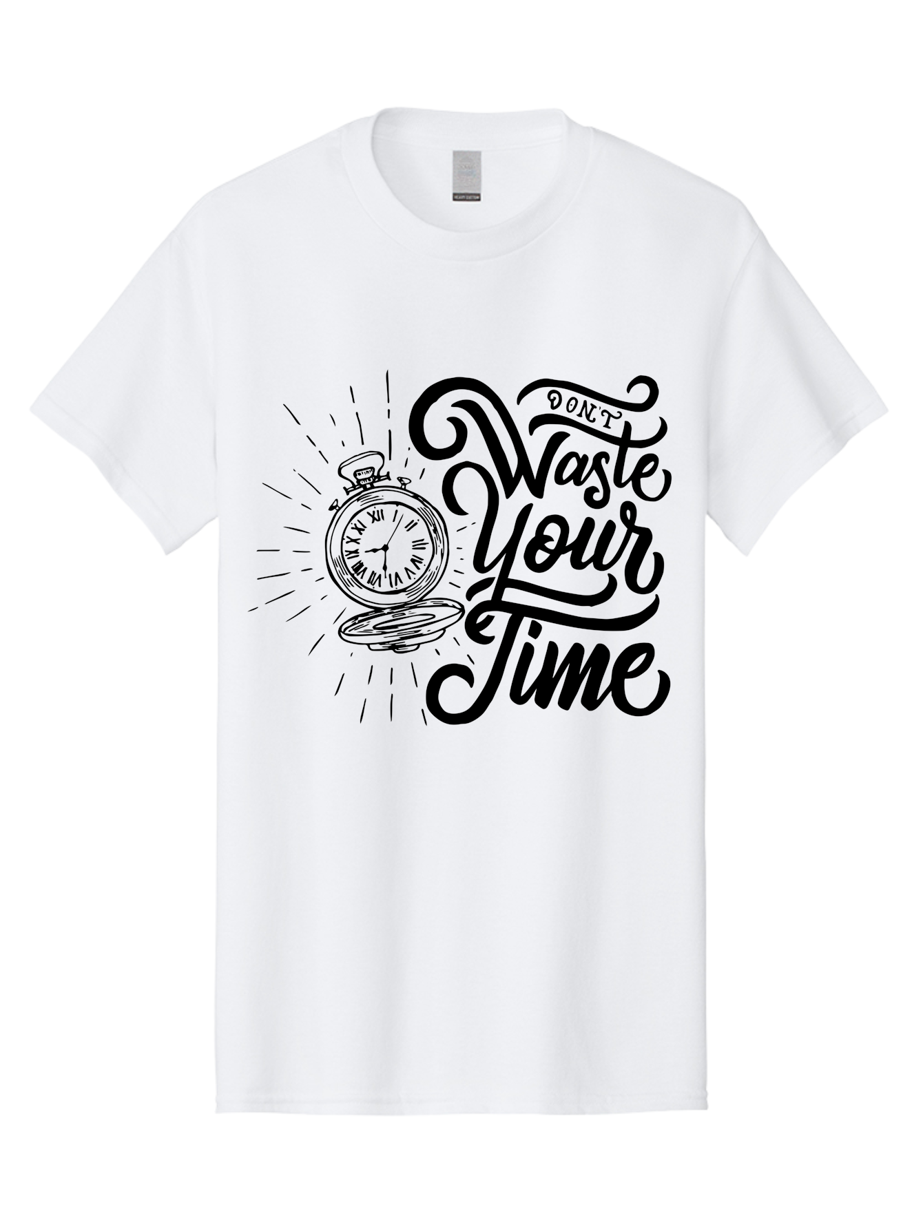 Don-T-Waste-Your-Time Men'S Graphic Tee, 100% Cotton, Comfortable Casual Summer Wear, Machine Washable, Motivational Quote, Pocket Watch, Time Management, Productivity Tips, Inspirational Sayings, Typography Art, Motivational Posters Aab244 29
