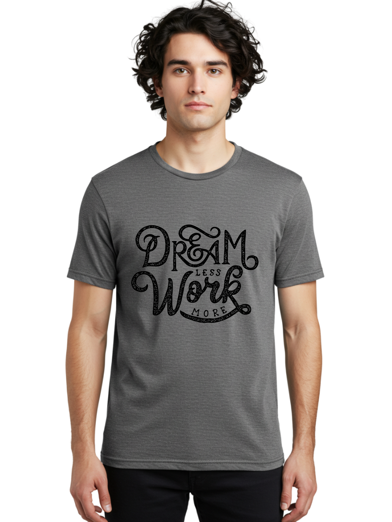 Dream-Less-Work-More-1 Men'S Graphic Tee, 100% Cotton, Comfortable Casual Summer Wear, Machine Washable, Inspirational Quote, Motivational Phrase, Dream Less Work More, Stylized Typography, Creative Font, Positive Vibes, Productivity Hack, Aab247 10
