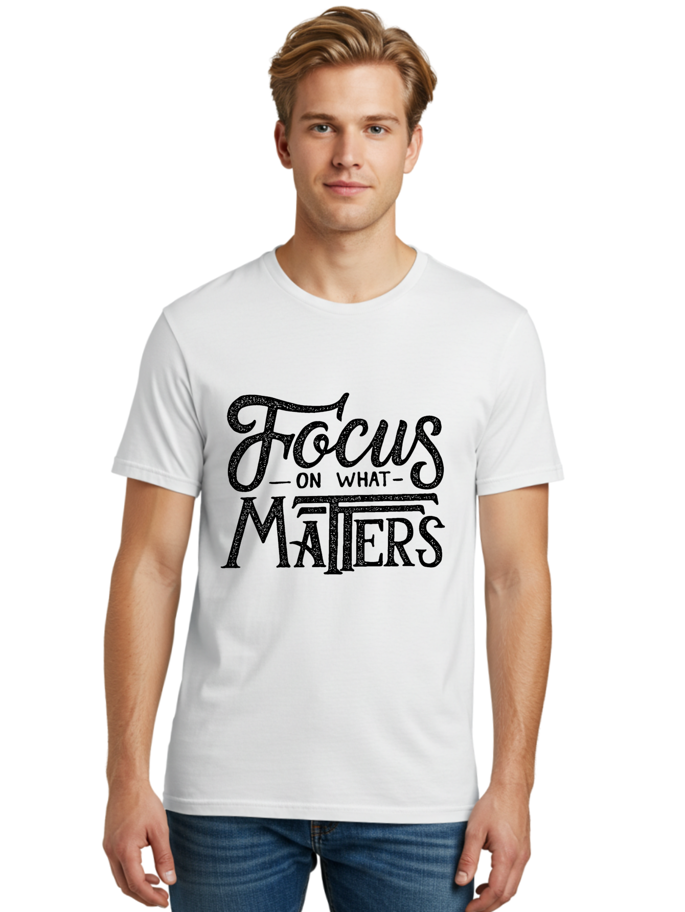 Focus-On-What-Matters-1 Men'S Graphic Tee, 100% Cotton, Comfortable Casual Summer Wear, Machine Washable, Motivational Quote, Inspirational Phrase, Focus On What Matters, Positive Affirmation, Typography, Productivity Tip, Aab249 30